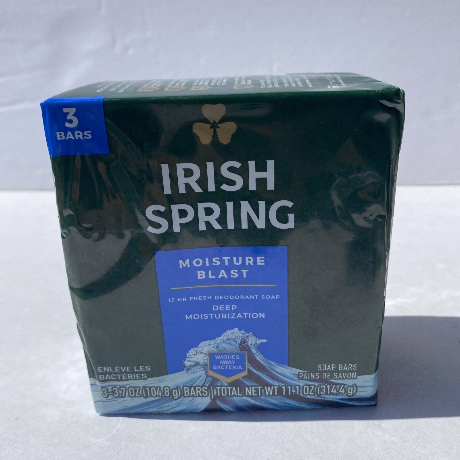 Irish Spring Moisture Blast 12Hr Fresh Deodorant Soap Bar 3 Count 3.7 oz Ea
