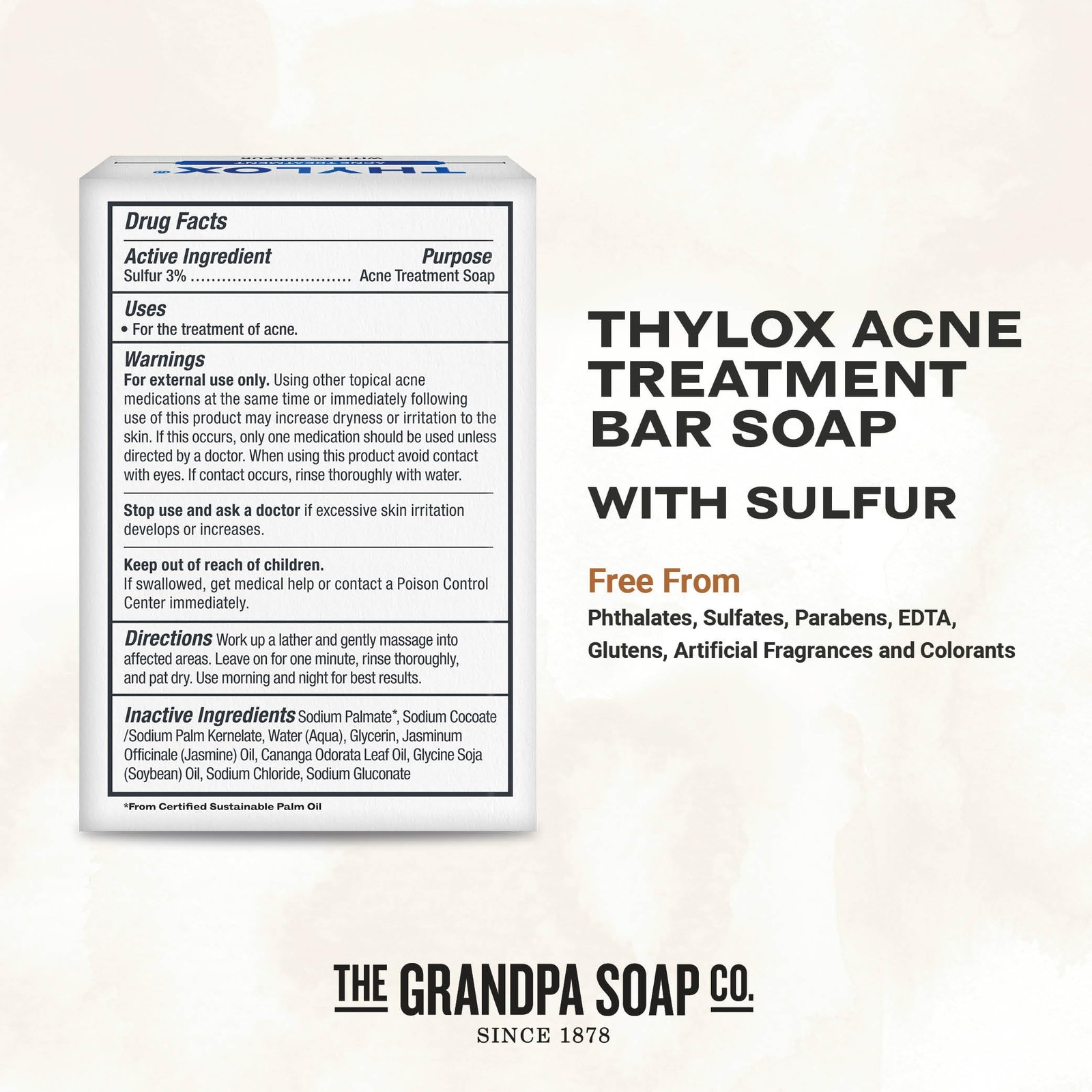 The Grandpa Soap Co. Thylox Acne Treatment Bar – 3.25 Ounce (Pack of 2)