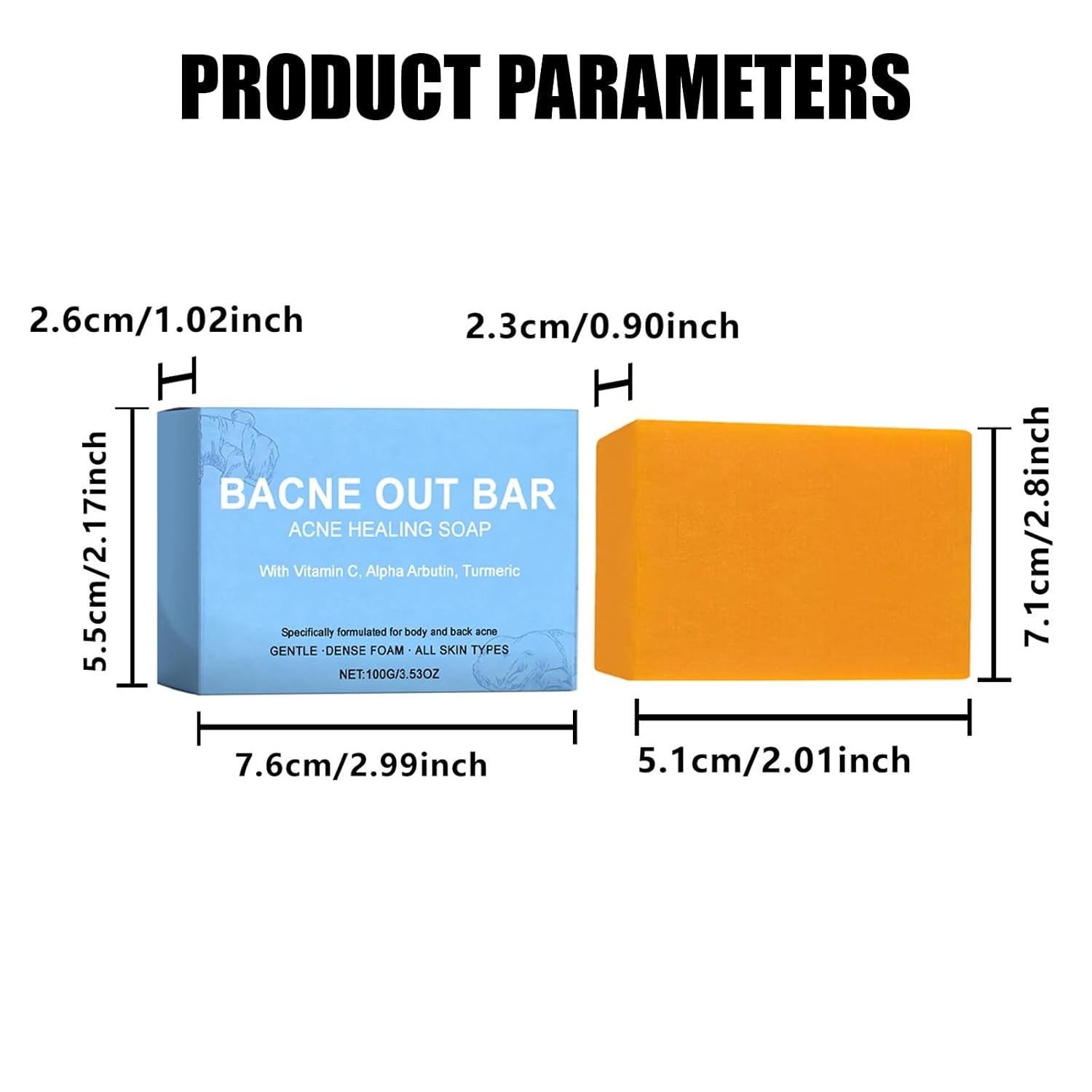 Natural Acne Treatment Vitamin C Bacne Out Bar Soap, Turmeric & AlphaArbutin