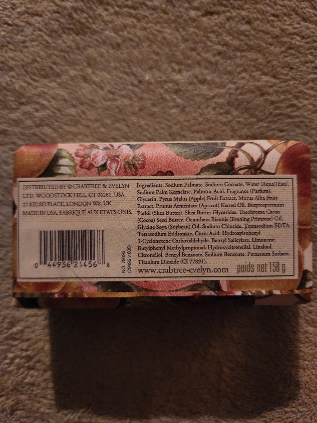 Crabtree & Evelyn Crabapple & Mulberry Triple Milled Soap Bar 5.57 oz