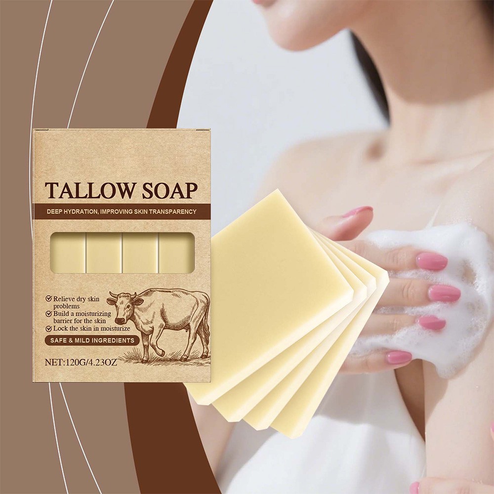 Beef Tallow Soap Bar, 4 Bars All Natural Grass Fed Tallow Soap,Moisturizing Body