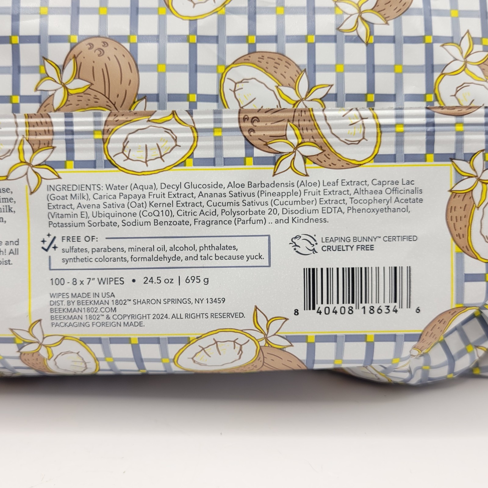 Beekman 1802 Facial / Body Cleansing Wipes Jumbo 100 Count COCONUT CREAM New