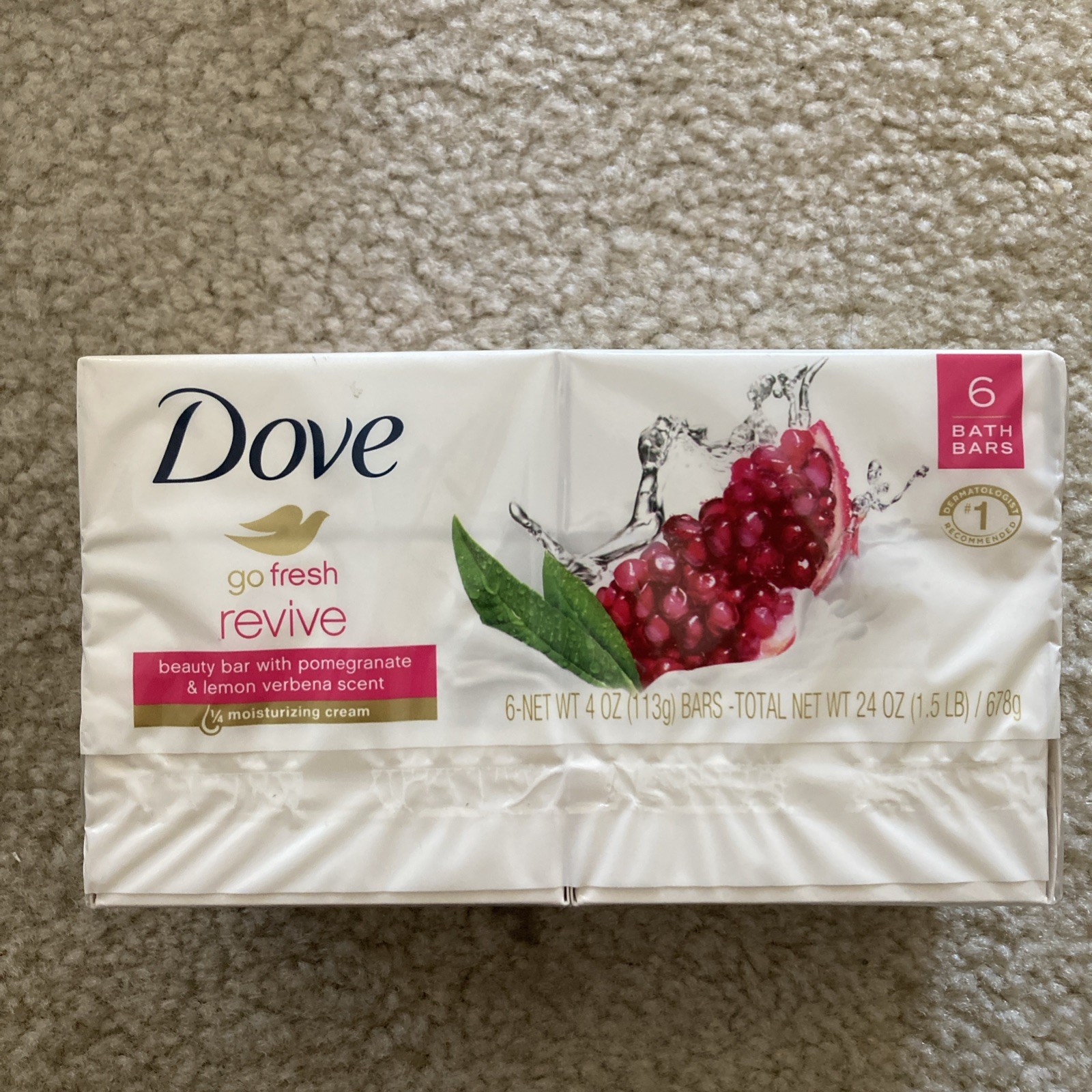Dove Revive Pomegranate & Lemon Verbena Scent – 6 4oz Bath Bars NOS