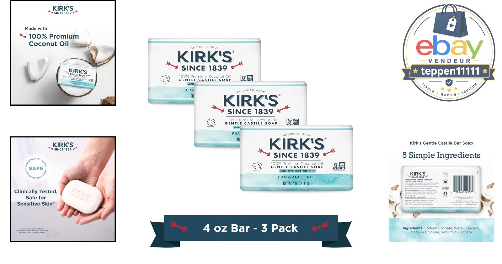 Fragrance Free Castile Soap Bar Pack of 3