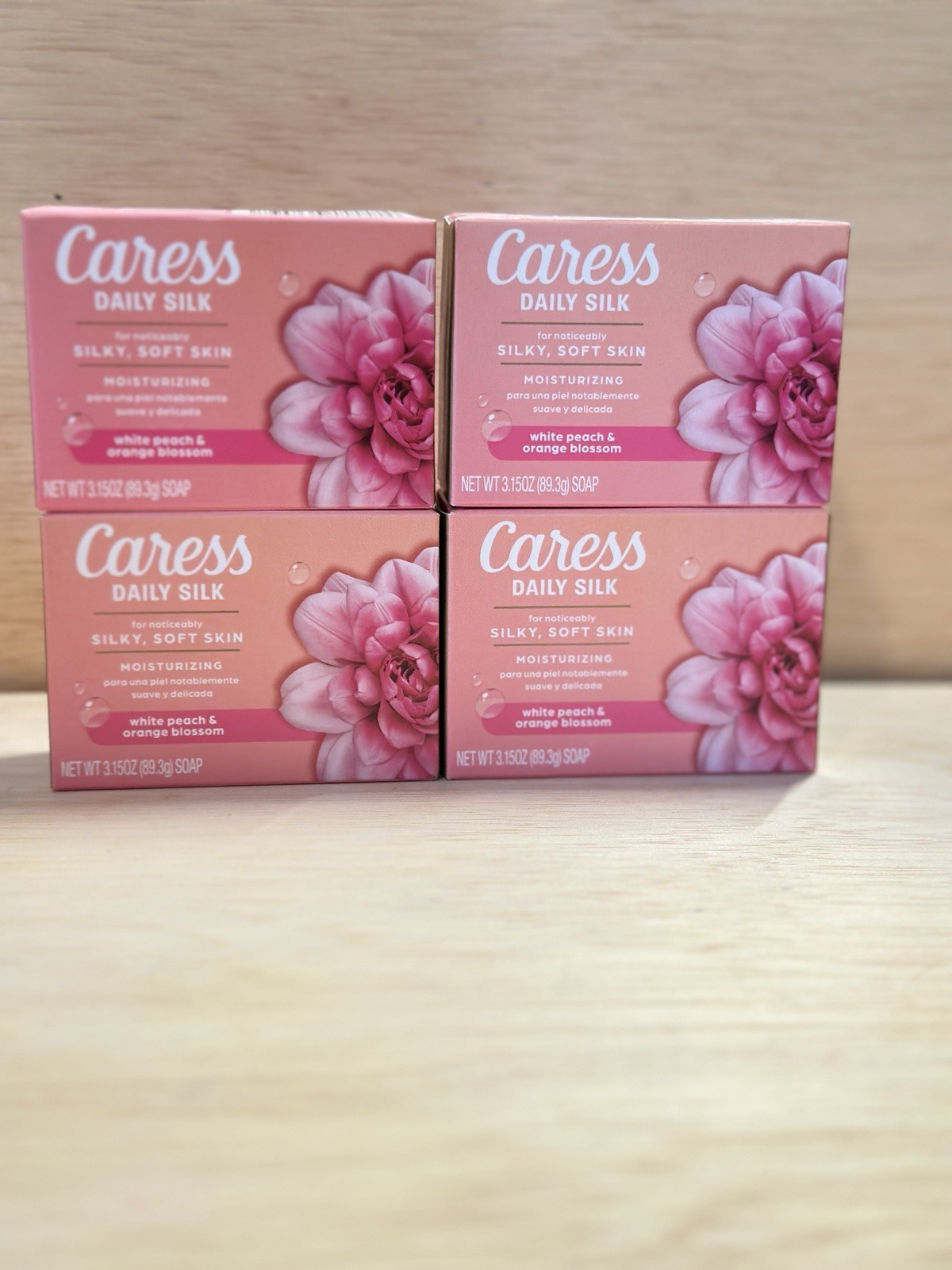 Lot 4-CARESS DAILY SILK BAR SOAP WHITE PEACH & ORANGE BLOSSOMS BARS 3.15 Oz Ea