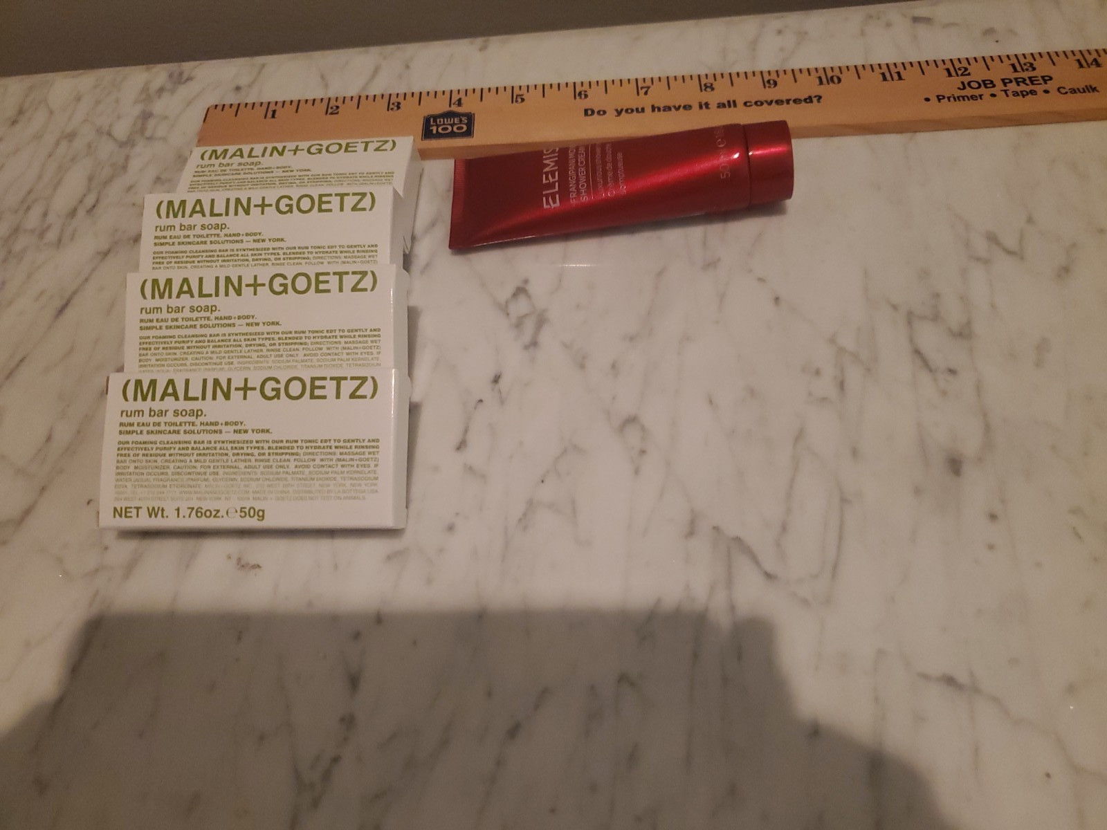 4 MALIN + GOETZ RUM BAR SOAP~1.76oz ea.~TRAVEL~plus Elemis Shower Cream 1.6~NEW