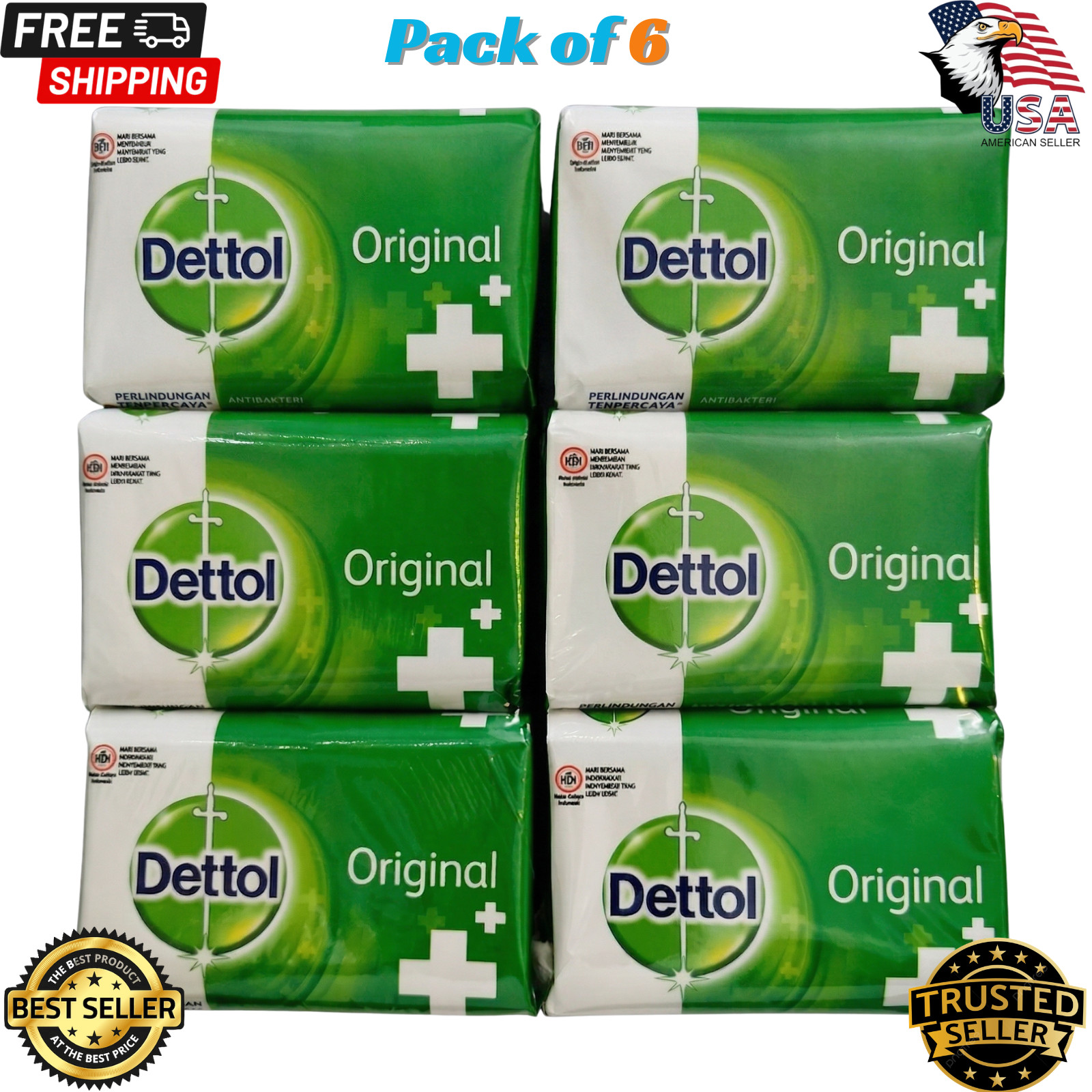 6x Dettol Original Antibacterial Soap, 3.5 Ounce/100G (Pack of 6) | USA Seller