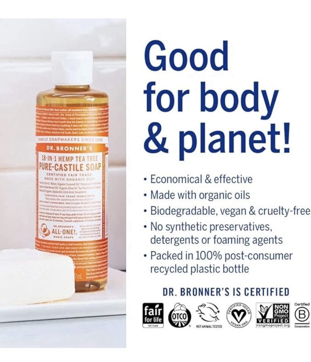 Dr. Bronner’s Organic 18 in 1 Hemp Tea Tree Pure-Castile Liquid Soap 8 fl oz