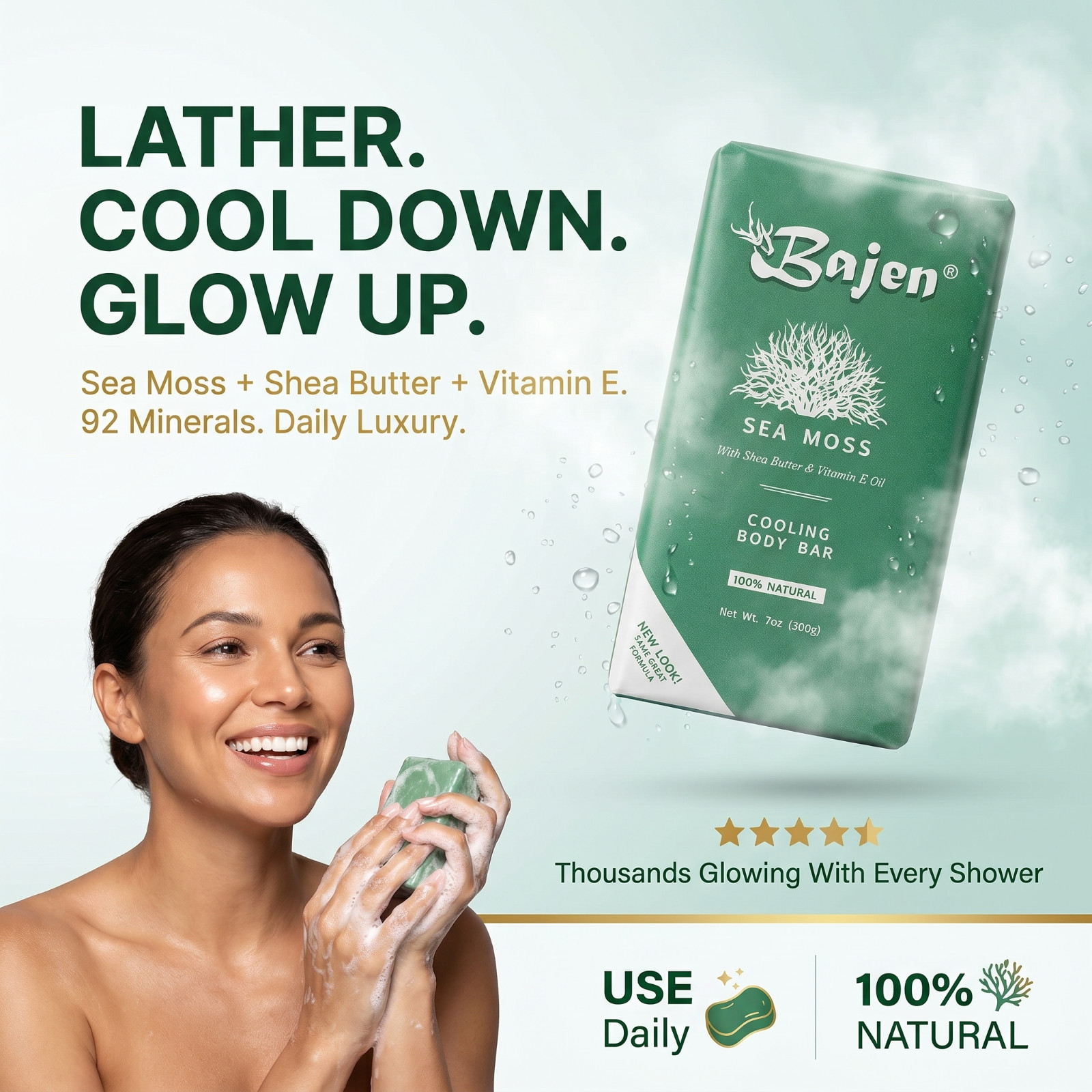 SEA MOSS COOLING SOAP BAR – Skin Softening Emollient Moisture Cell Health 7oz