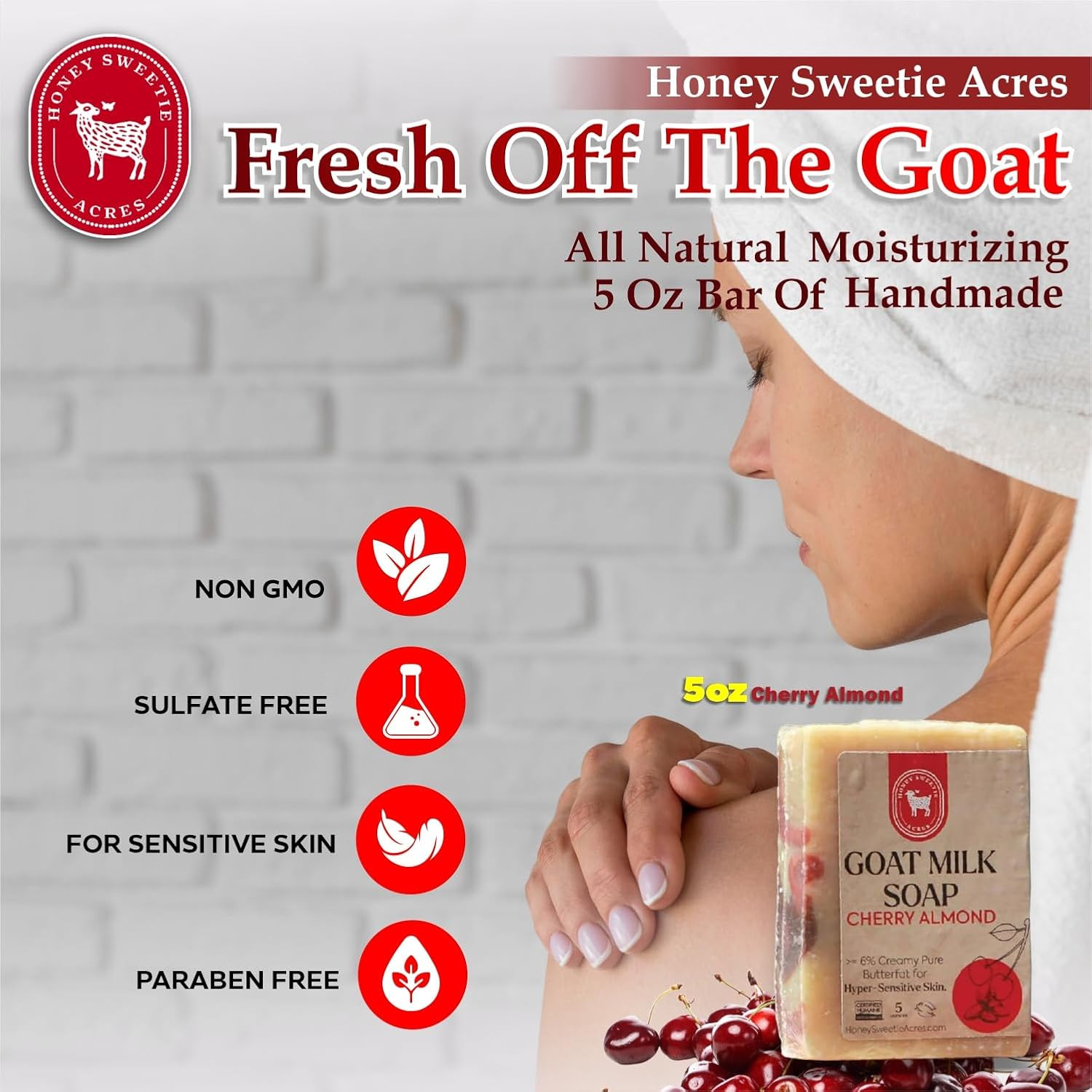 Honey Sweetie Acres Cherry Almond Goat Milk Soap, 5 Oz Bar