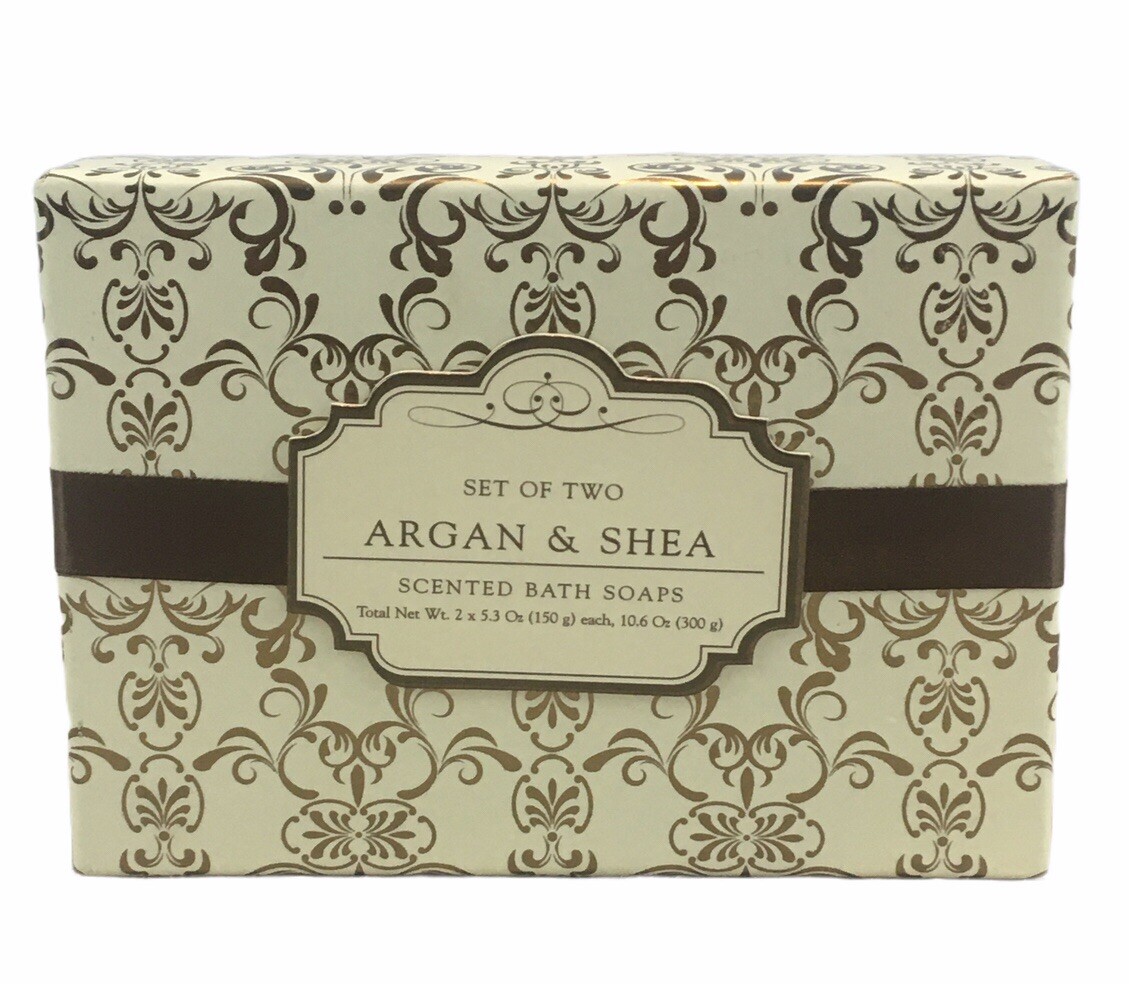 Set of 2 Argan & Shea Scented Bath Soaps 10.6 oz New In Box