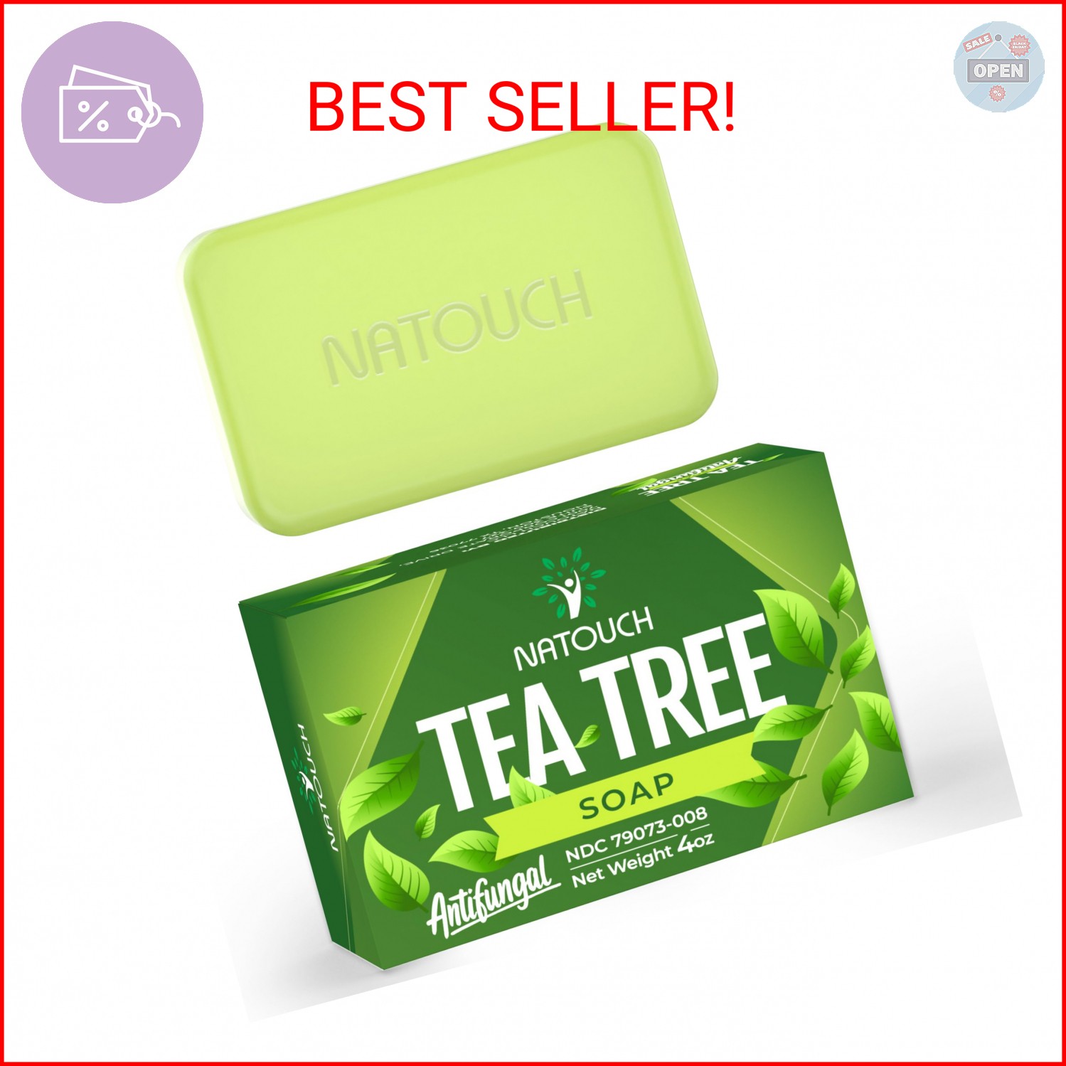 Natouch Medicated Soap Bar, Tea Tree Bar Soap for Face & Body Acne, Athlete’s Fo