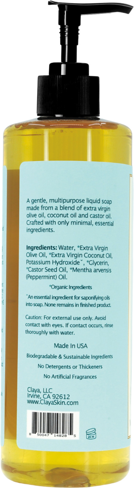 Peppermint Liquid Castile Soap (2 pack ) – Organic Ingredients, Gentle for skin