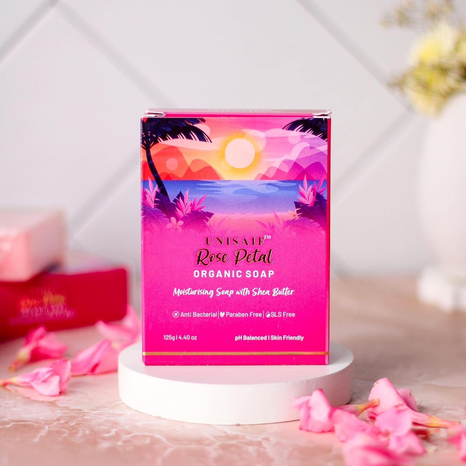 Unisaif Rose Petal Organic Body Soap Bar, Moisturizing Soap With Shea Butter