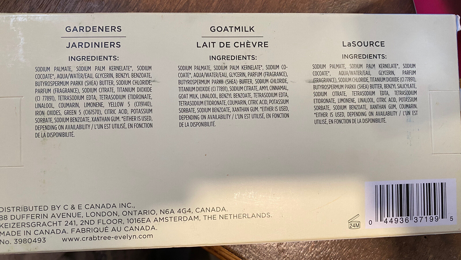 CRABTREE & EVELYN ESSENTIALS SOAP TRIO LA SOURCE – GOATMILK – GARDENERS 6.5oz EA