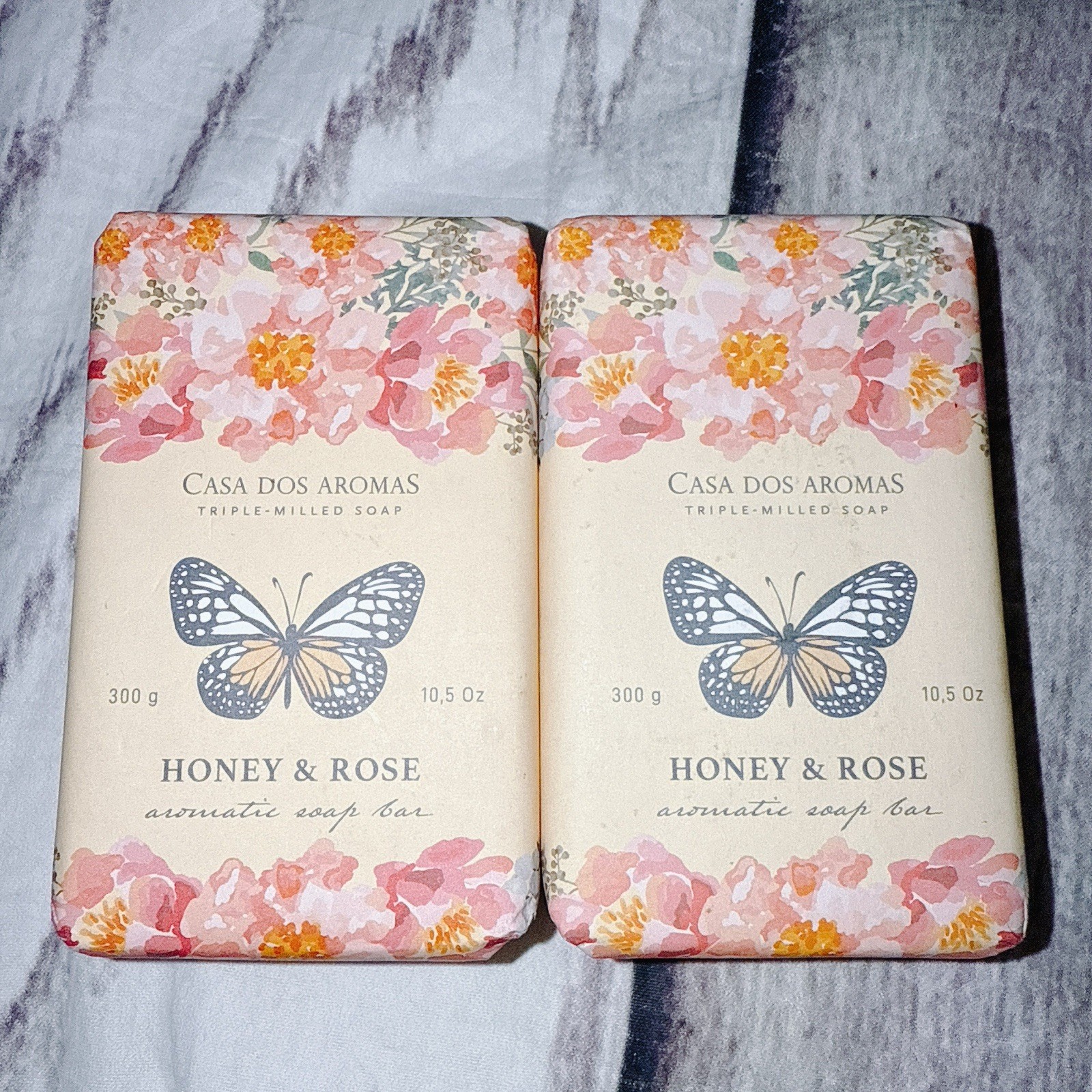 2 Pcs CASA DOS AROMAS HONEY & ROSE TRIPLE- Milled Aromatic Soap Bar 10.5 Oz