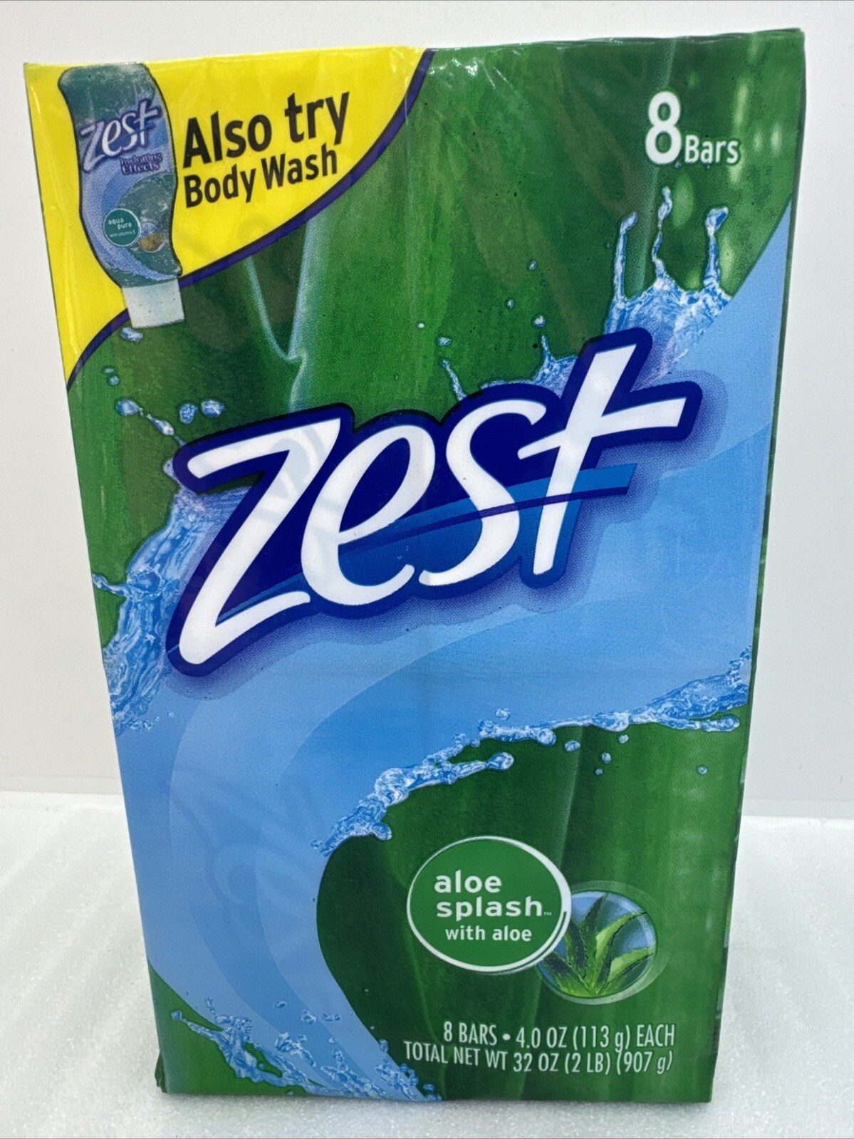 Zest ALOE SPLASH Bar Soap With Aloe 8 Full Sized 4oz Bars SEALED