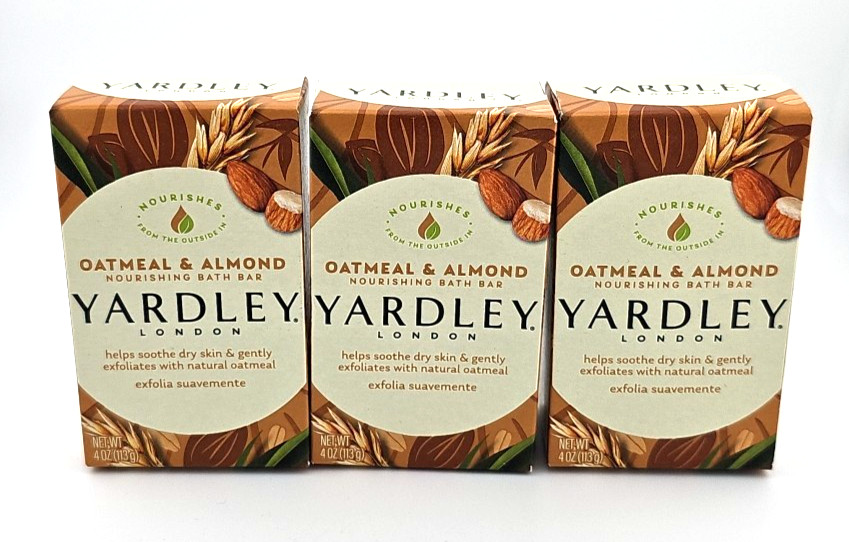 3‑Pack Yardley London Oatmeal & Almond Soap Bar 4 oz Each Gentle Cleanse New