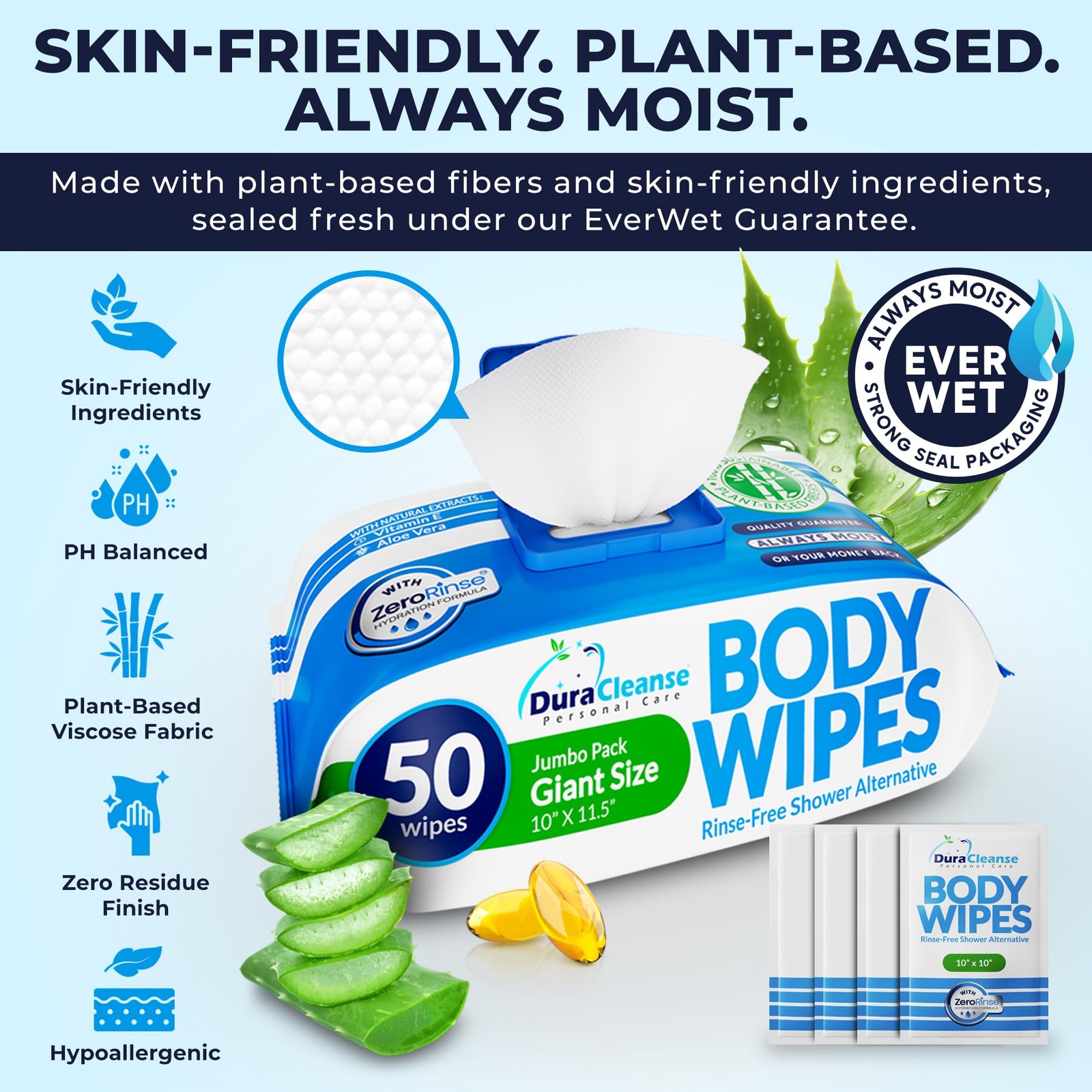 XL Body Wipes 4 Pack 200 No Rinse Shower Wipes + 16 Travel Bath Sheets 10 x…