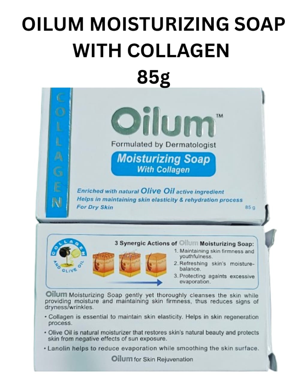 3X 85g OILUM Moisturize Collagen Soap Natural Olive Oil Free Shipping