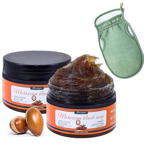 2 Pack Organic Moroccan Black Soap Soften Skin, Moisturizing Beldi Soap 5.29 oz