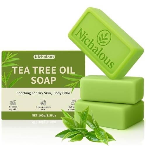 3PCS Tea Tree Oil Soap Bars – Purifying Body & Face Cleanser, Plant-Based, Gentl