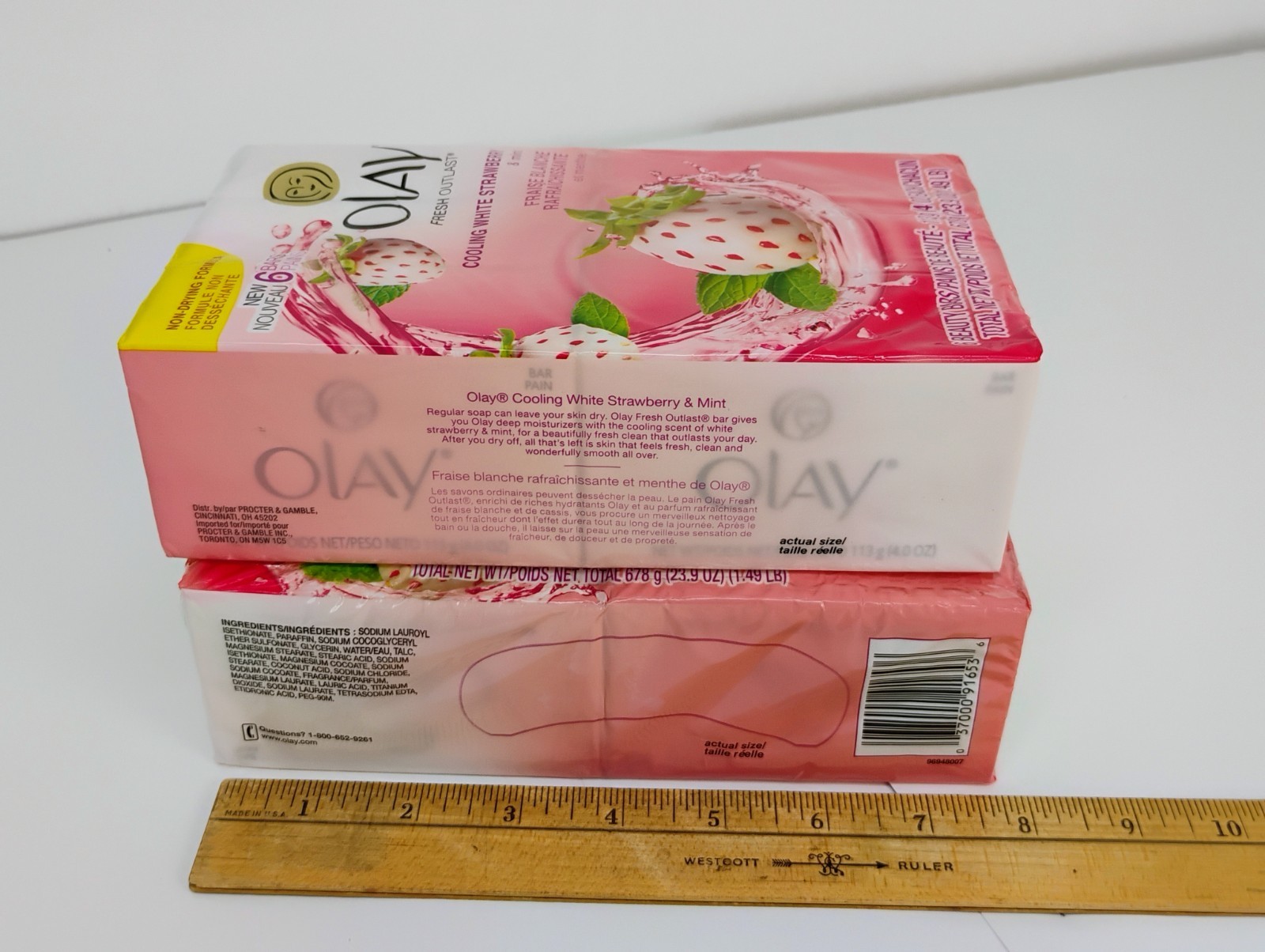 (12) Olay Fresh Outlast Cooling White Strawberry+ Mint Bar Soap 4 Oz
