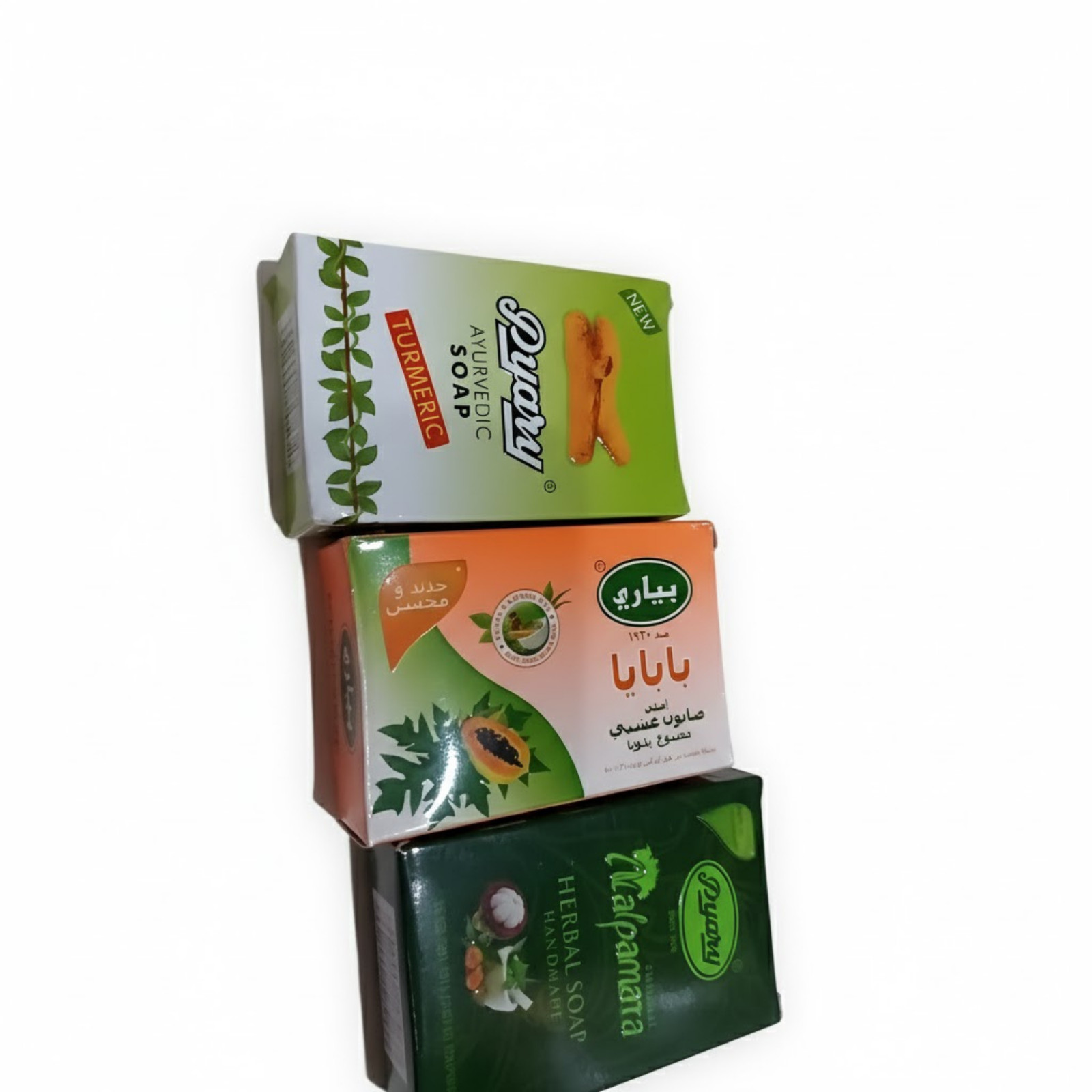 Pyary Herbal Beauty Soap Set of 3 – Turmeric, Nalpamara & Papaya Ayurvedic Bars