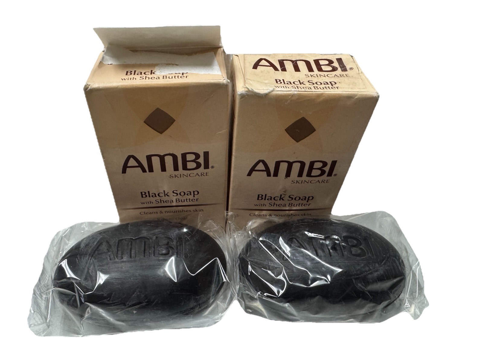 2 ambi black soap with shea butter 3.5oz sealed with distressed box