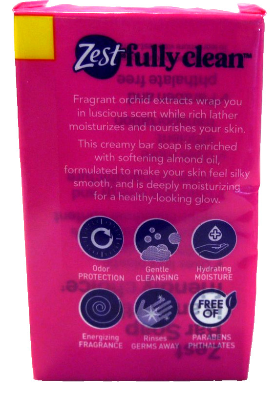Zest Indulgence Moisturizing 4.12 oz Bar Soap Orchid & Almond Oil 4 bars, New