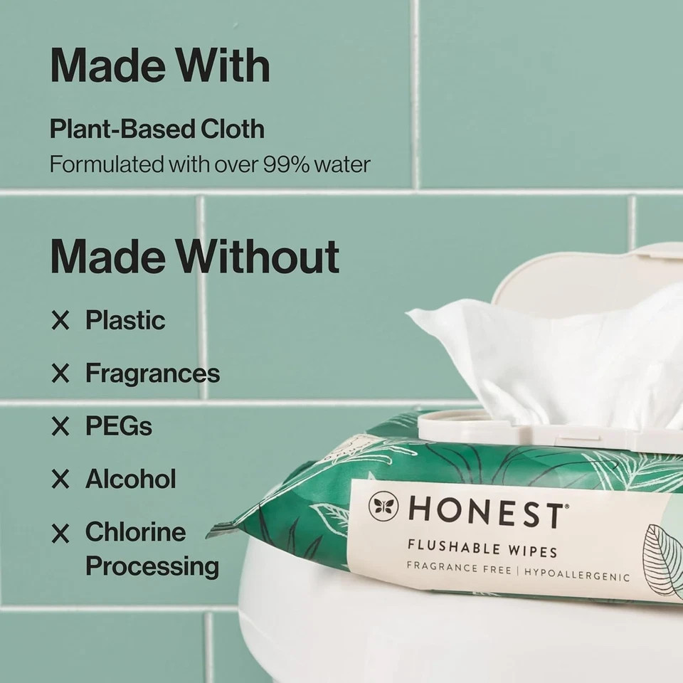 The Honest Company Flushable Wipes for 42 Count (Pack of 8), Tropical Leaves