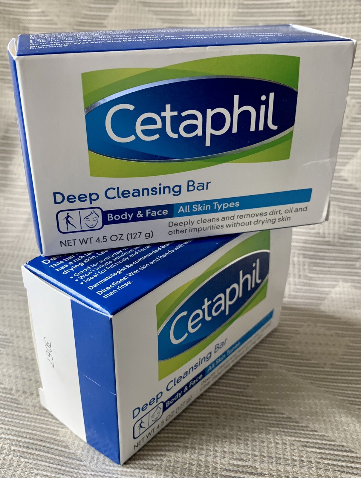 Lot of 2 Cetaphil Deep Cleansing Bar, Body & Face, All Skin Types 4.5 Oz Each
