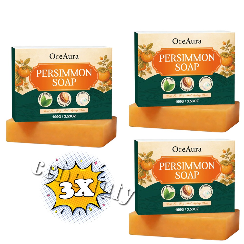 3PCS Persimmon Soap Bar for Old People Smell, Natural Body Odor Control Bar Soap