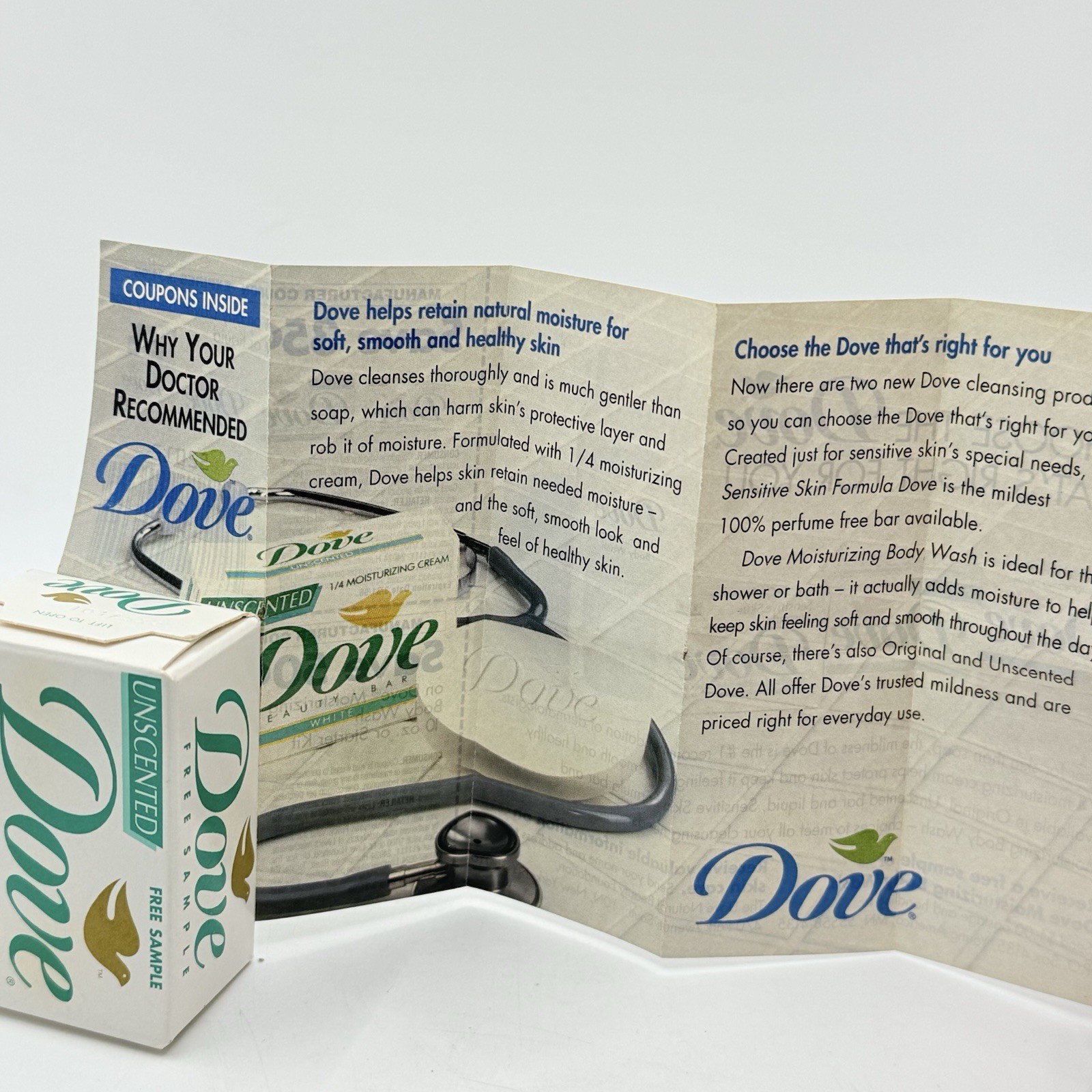 1990s dove beauty bar unscented 1oz 1/4 moisturizing cream Collectible Ephemera