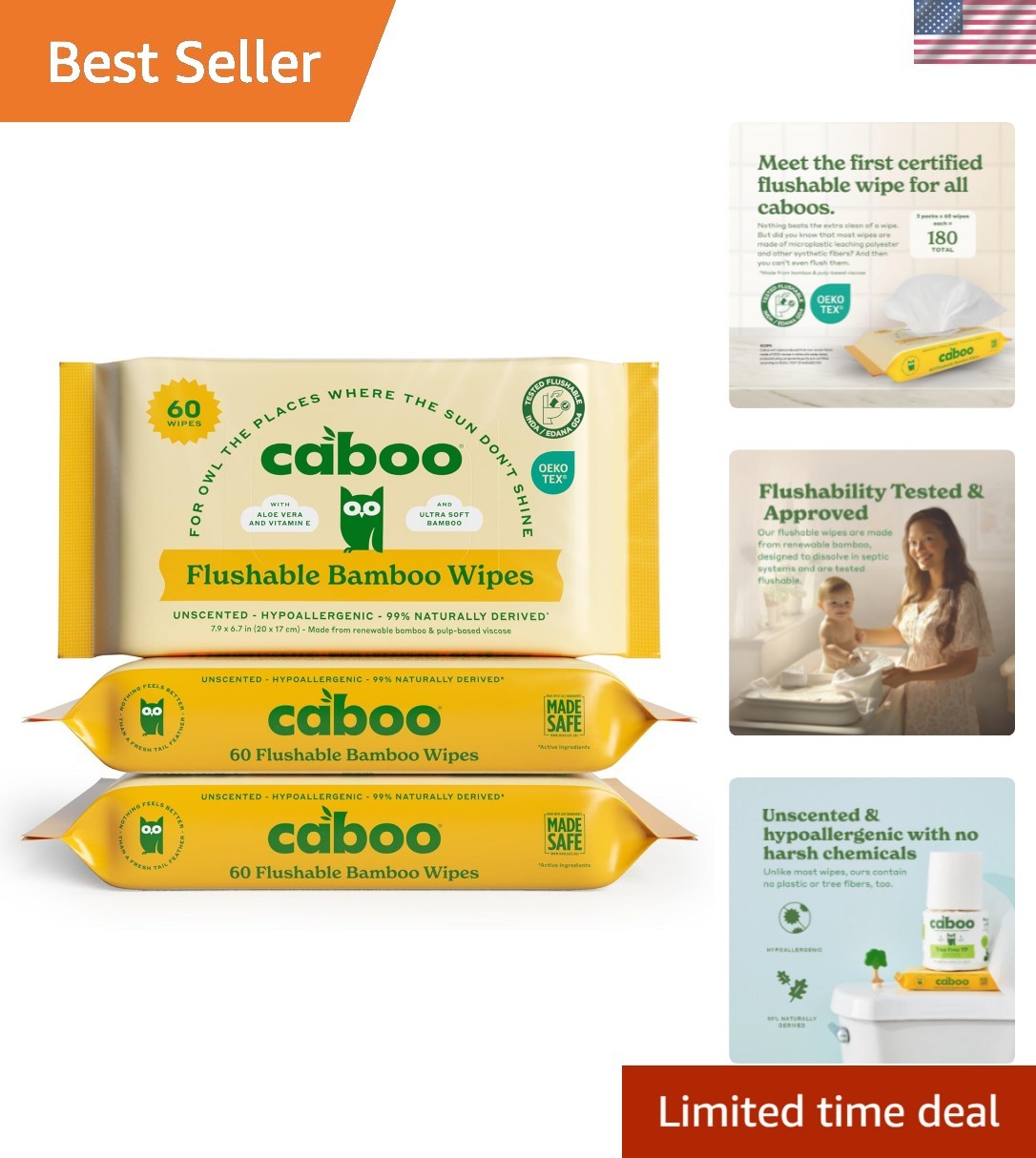 Tree Free Flushable Wipes, Certified Flushable, Septic Safe, Biodegradable, C…