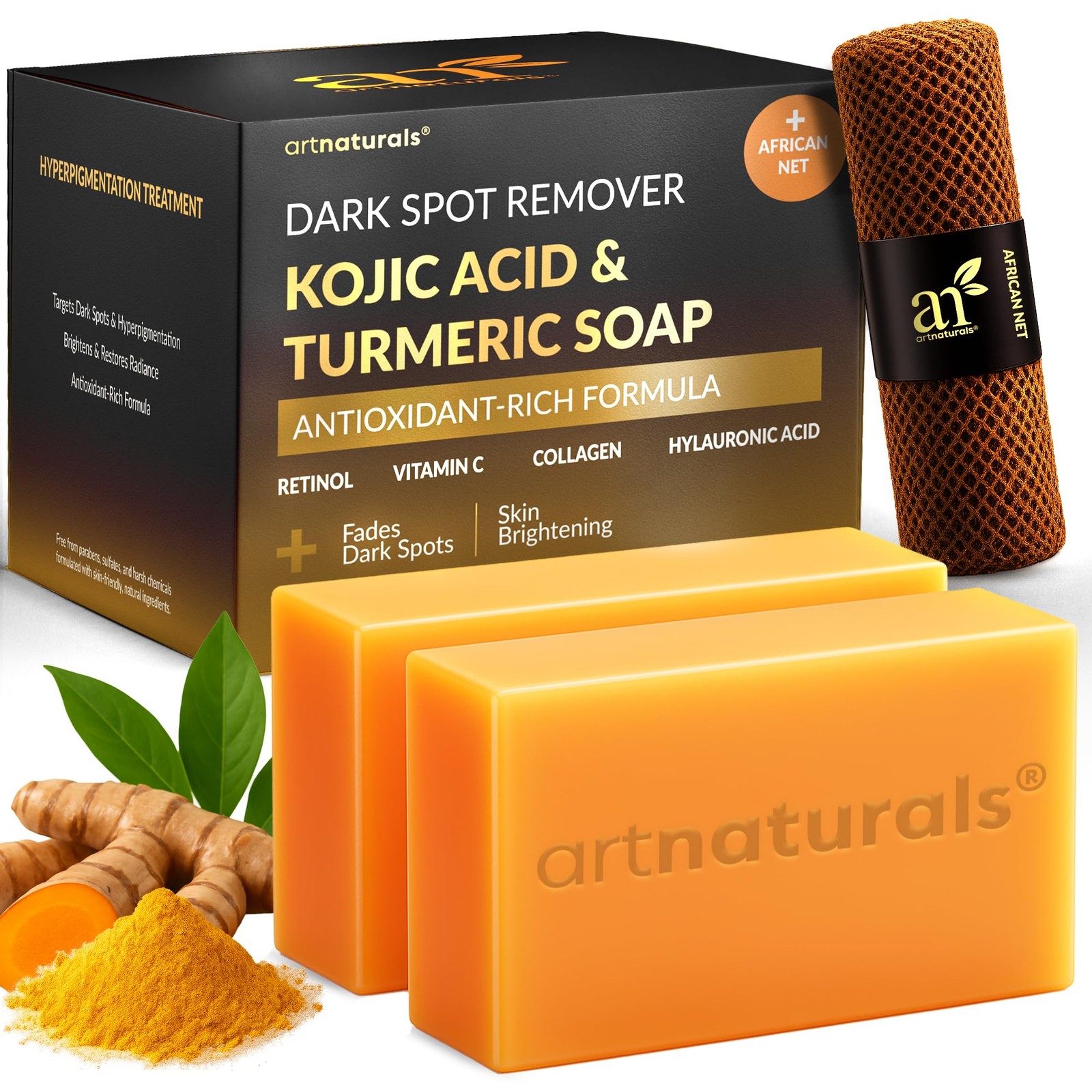 ArtNaturals Kojic Acid Soap with African Net Sponge, 2 Pack No Color