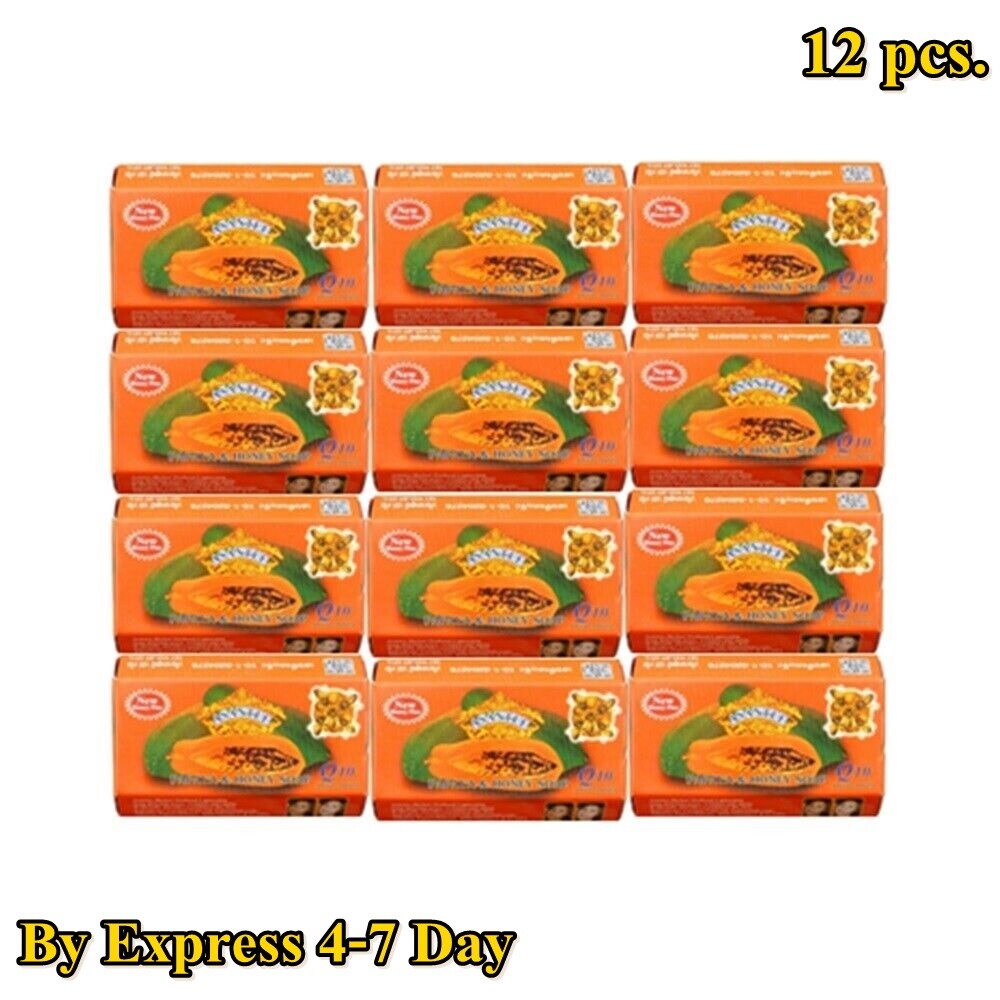 12 x125g Asantee Thai Papaya Herbal Honey Soap with Q10, AHA, BHA Skin Whitening
