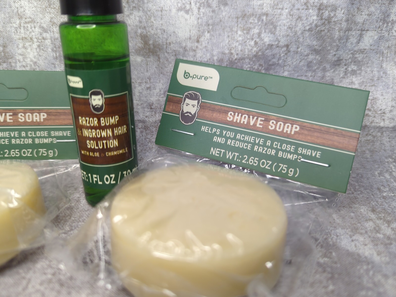 2- B-Pure Shave Soap Puck Bar 2.65 oz & 1- Razor Bump Ingrown Hair Solution 1 oz