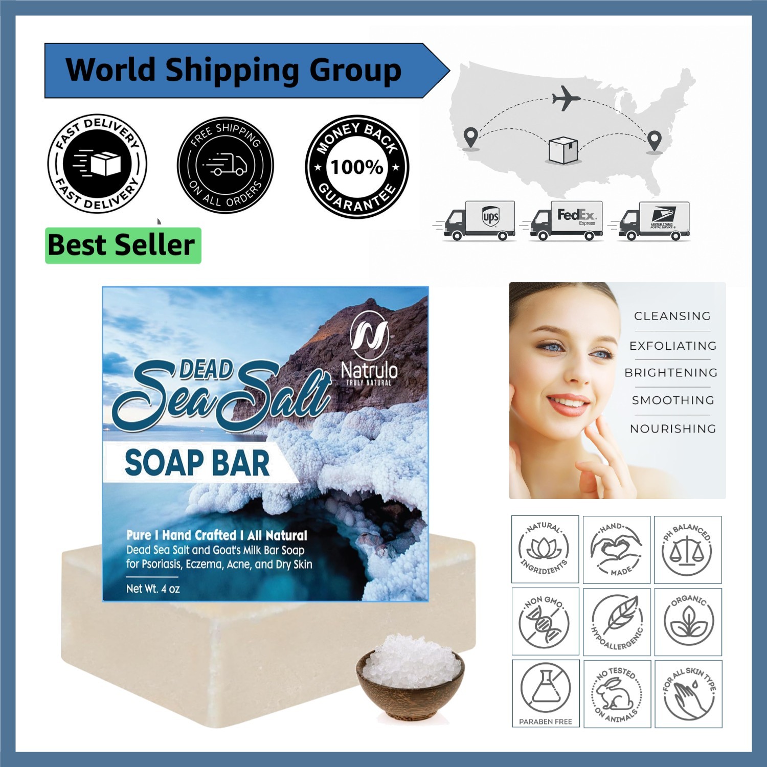 Organic Dead Sea Salt Soap – Exfoliating Goat’s Milk Bar, 4oz for Smooth Skin