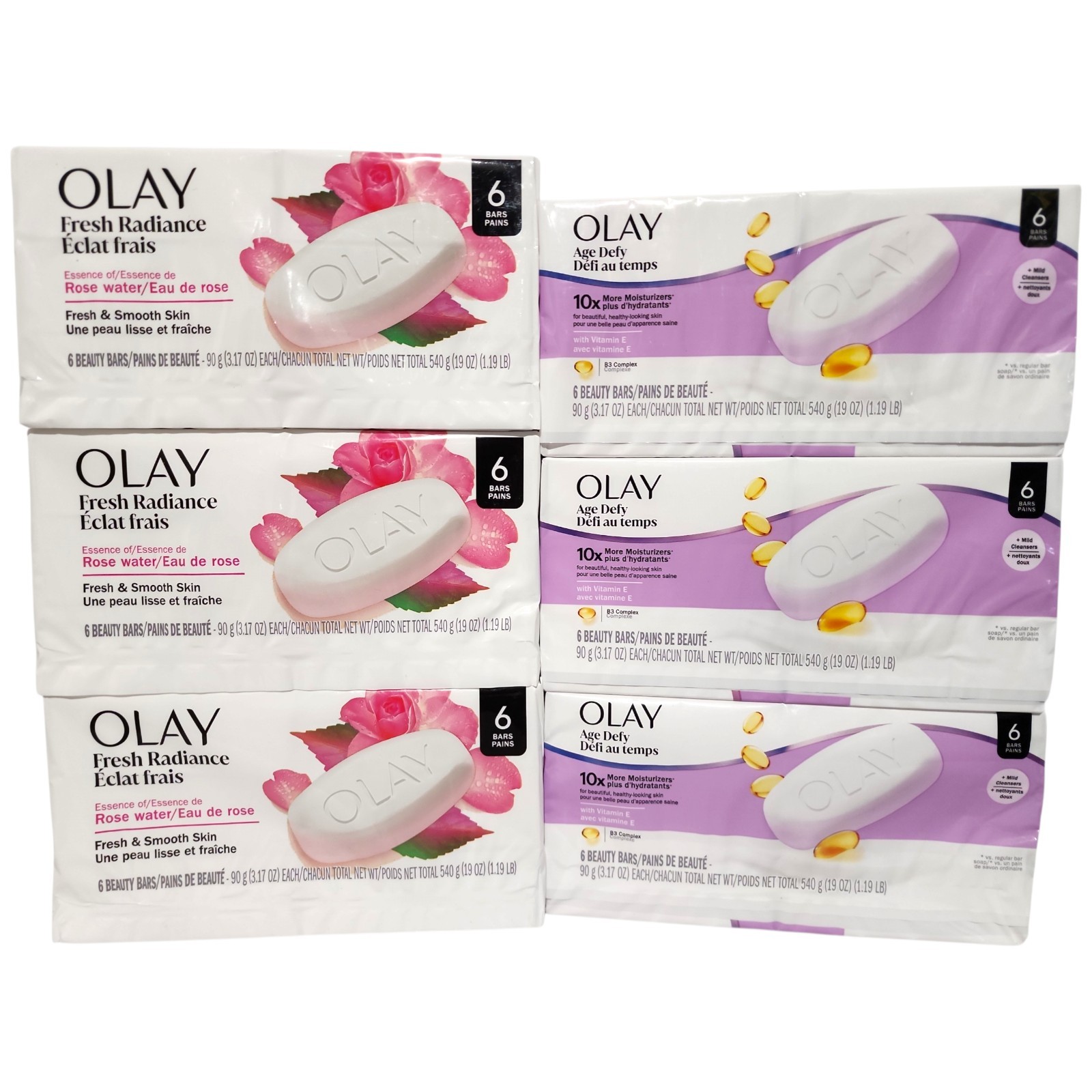 LOT 6 PK OLAY Beauty Bar Soap Age Defying & Fresh Radiance 36 Bars Total BUNDLE