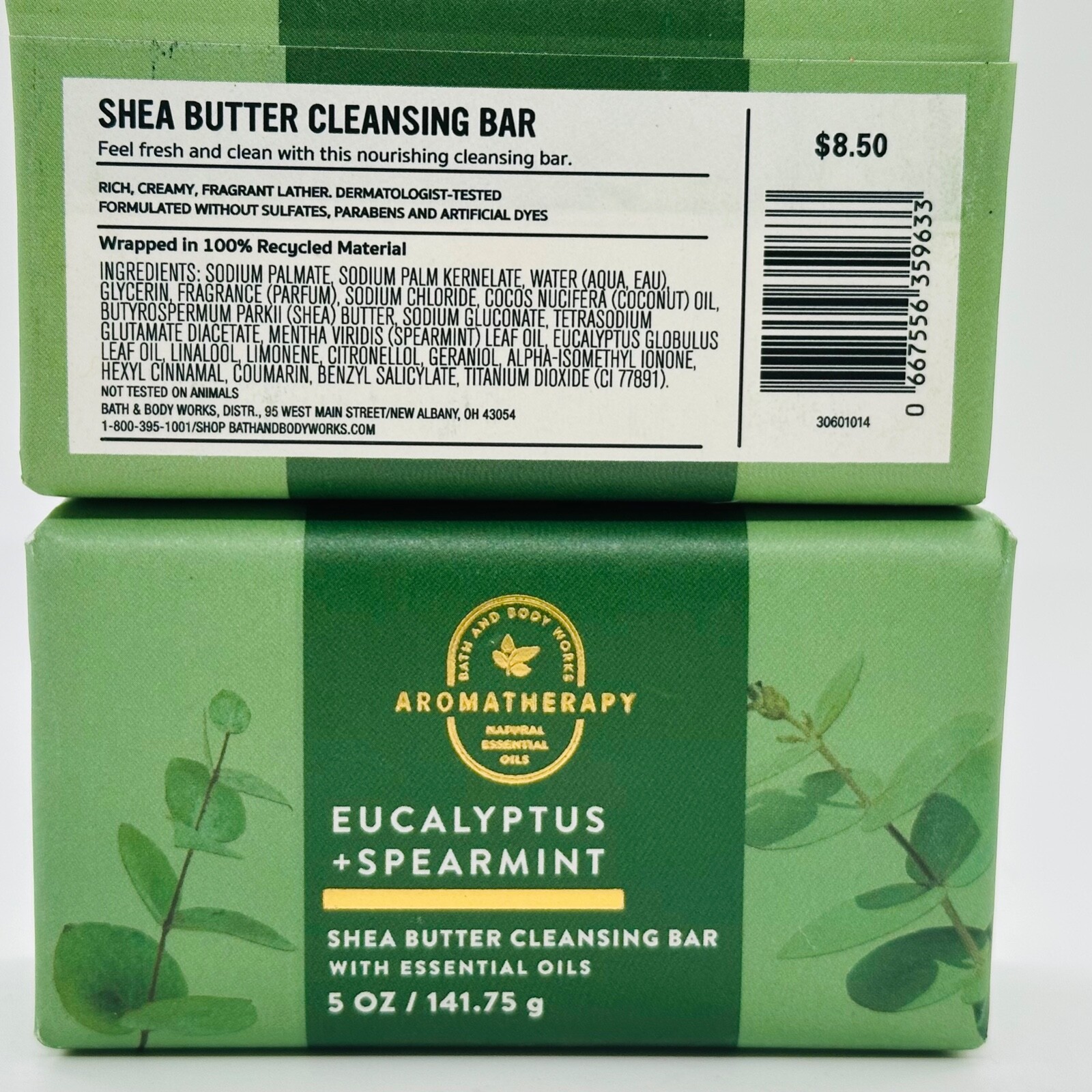 2 Bath & Body Works EUCALYPTUS + SPEARMINT Shea Butter Cleansing Bar Soap 5 oz