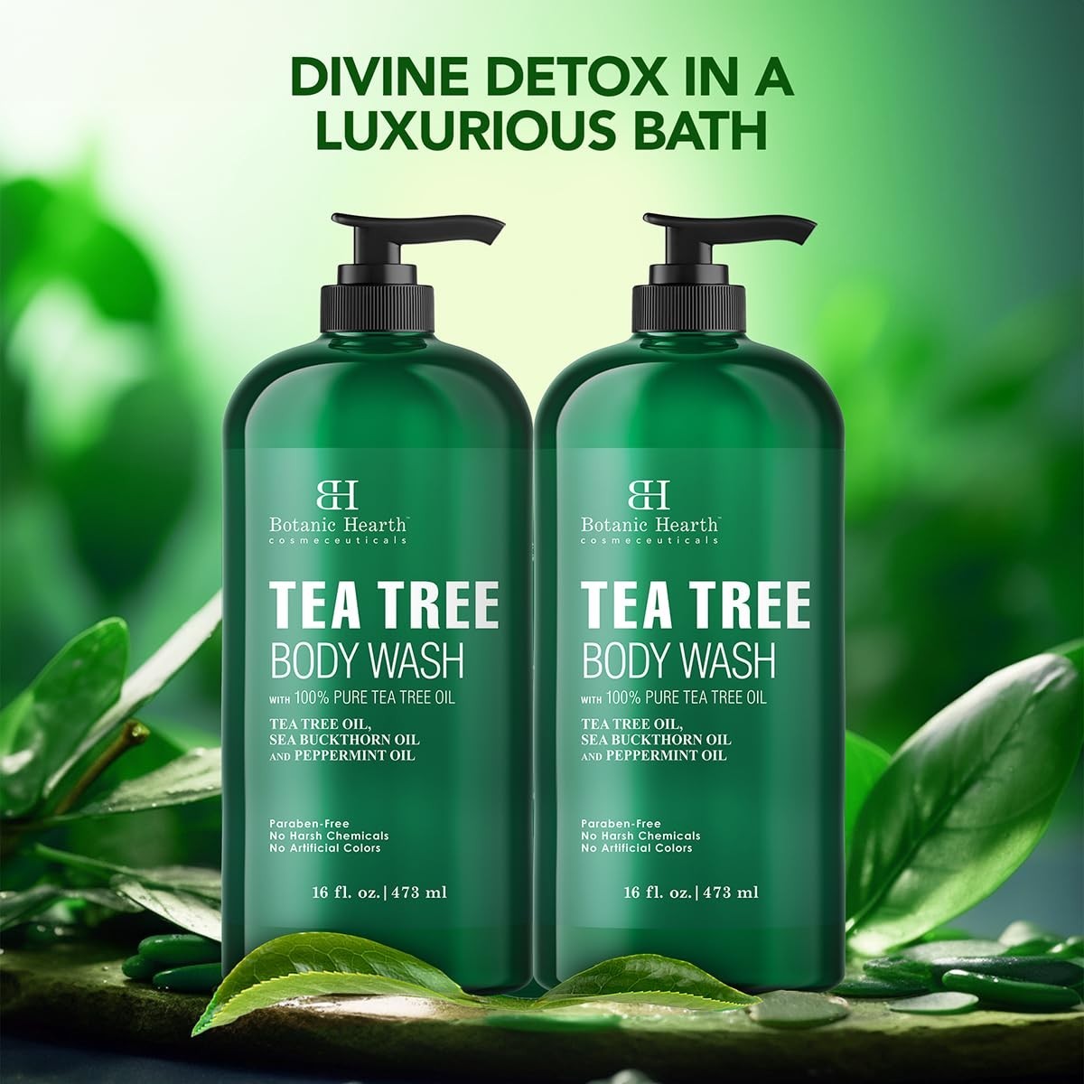 16 fl oz 2 Pack Tea Tree Oil Body Wash Soap for Men/Women Helps Athlete’s Foot,