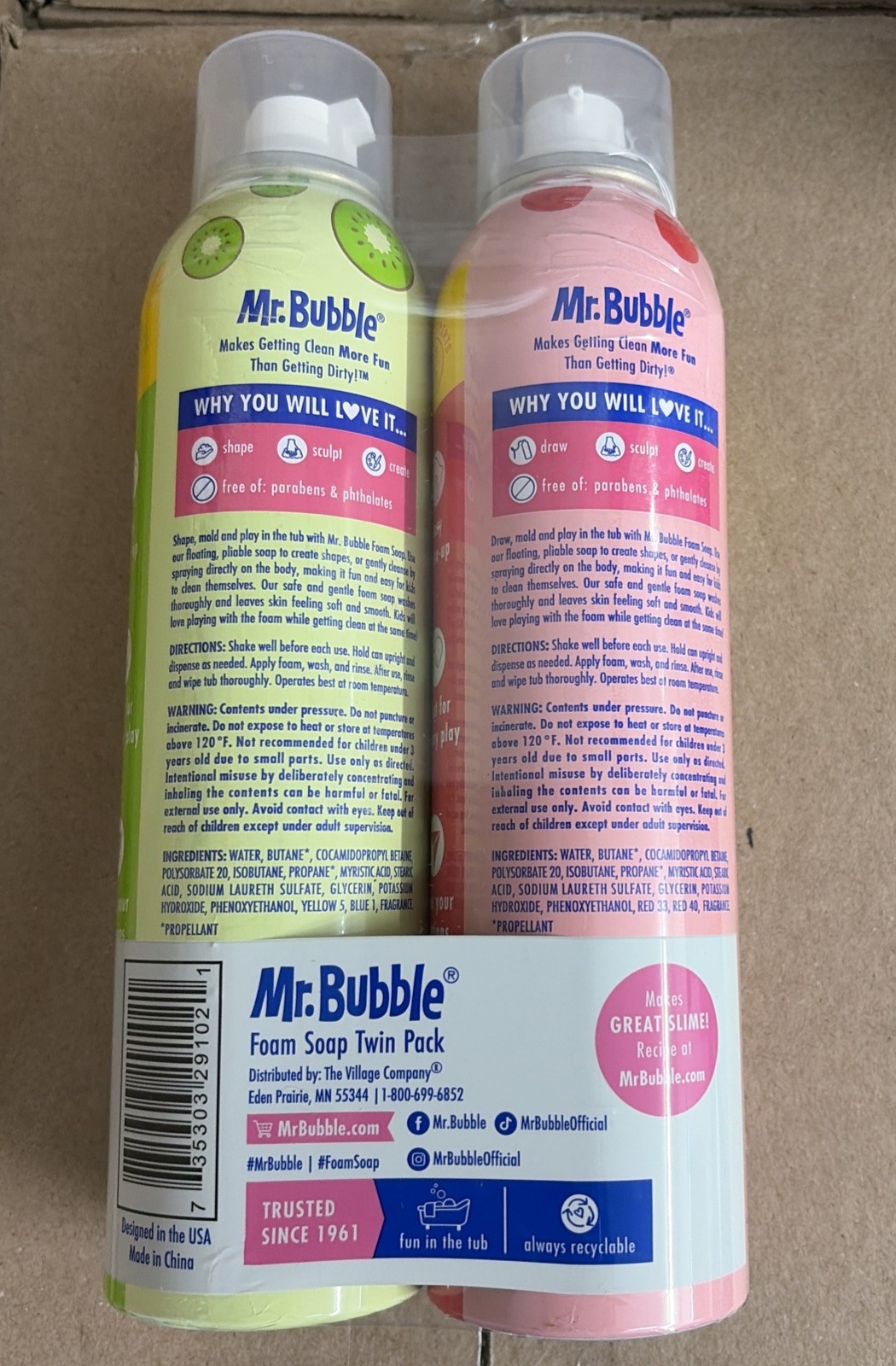 New Sealed Mr. Bubble Foam Soap – Twin Pack. Grape and Kiwi Blast