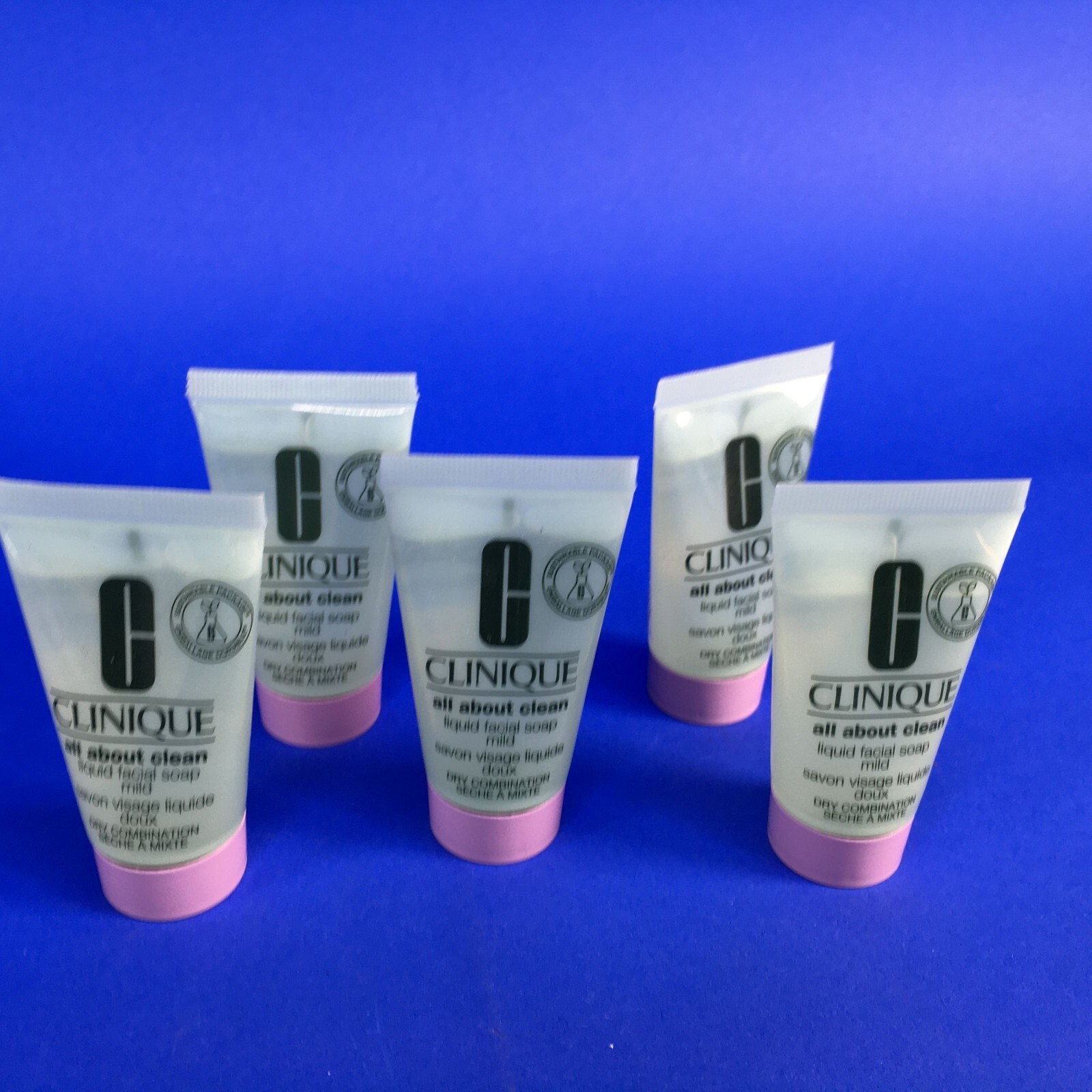Clinique All About Clean Liquid Facial Soap Mild Dry Combination 1 oz (Lot of 5)
