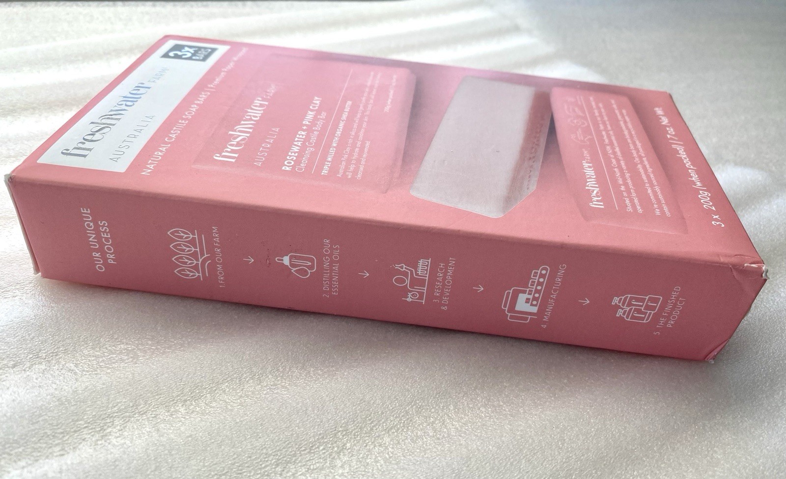 3-Pack | Freshwater Farm Australia Body Soap Bars | Rosewater + Pink Clay | 7 oz