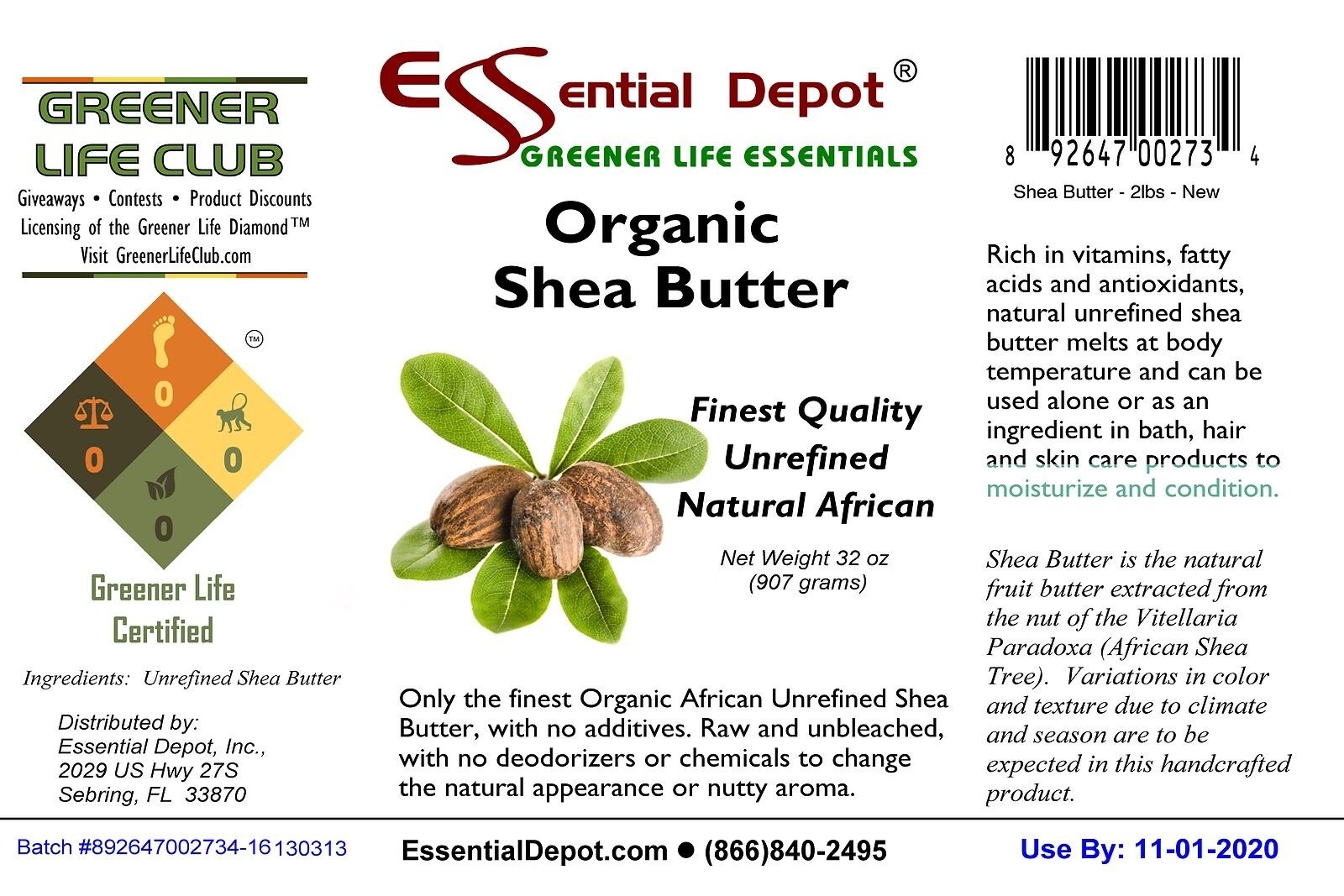 Organic Shea Butter – Grade A – Premium – Unrefined – 32 oz