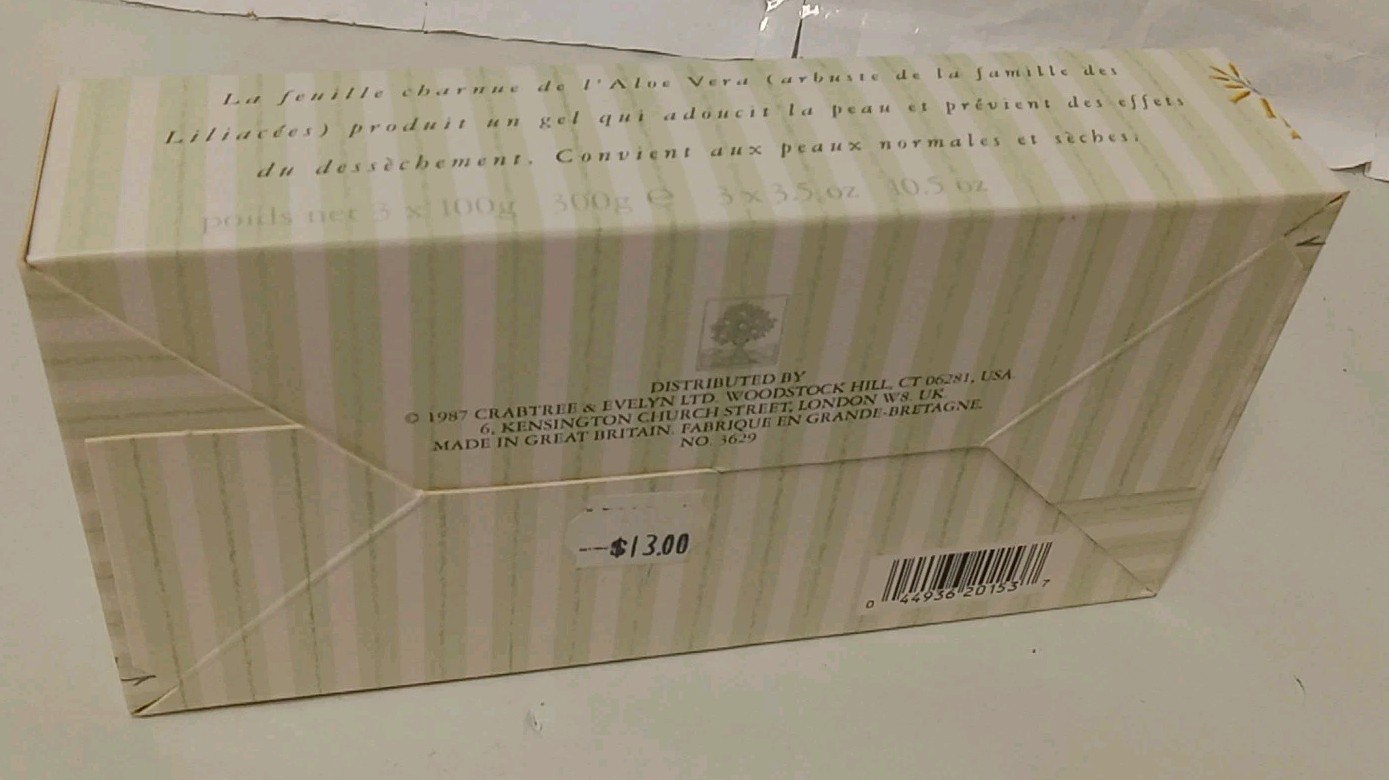 Crabtree Evelyn Aloe Vera Soap Boxed Set Of 3 100g Bars New Discontinued 1987