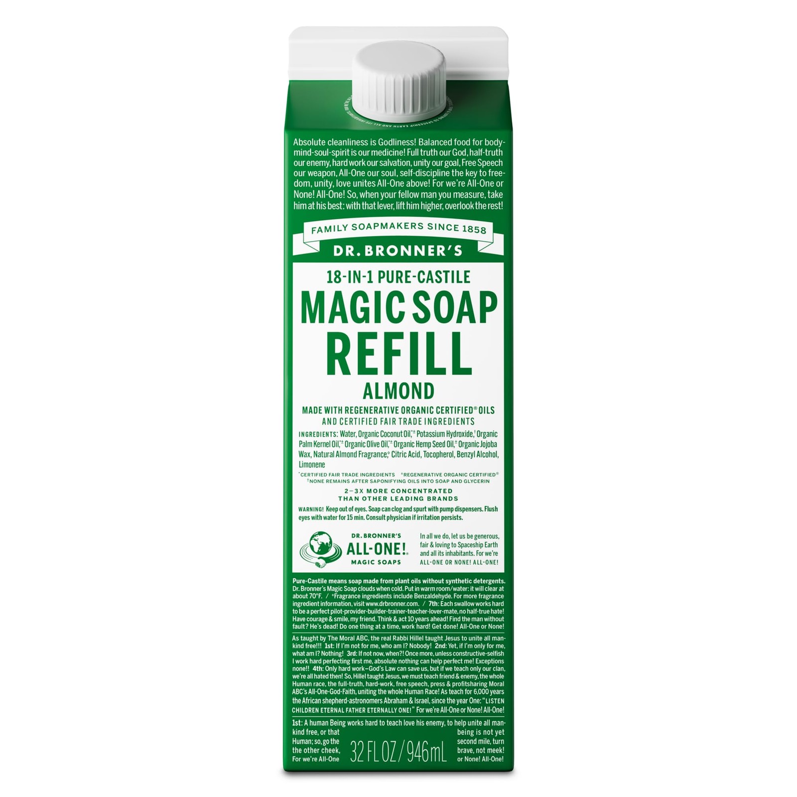 Dr. Bronner’s Magic Soap Pure-Castile Liquid Refill 32 Fl Oz (Pack of 1)