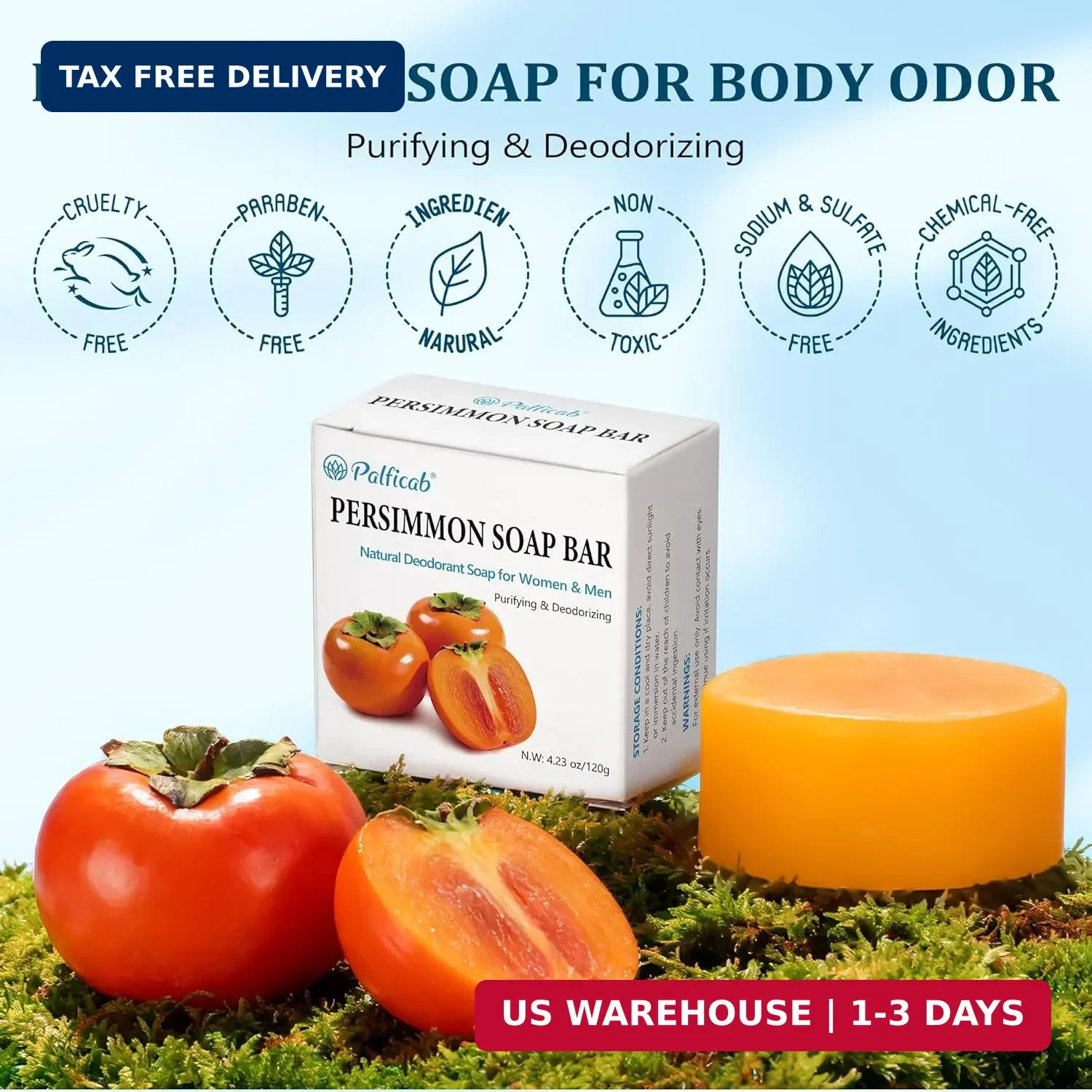 120g Persimmon Soap for Old People Smell, Natural Persimmon Extract Deodorant Bo