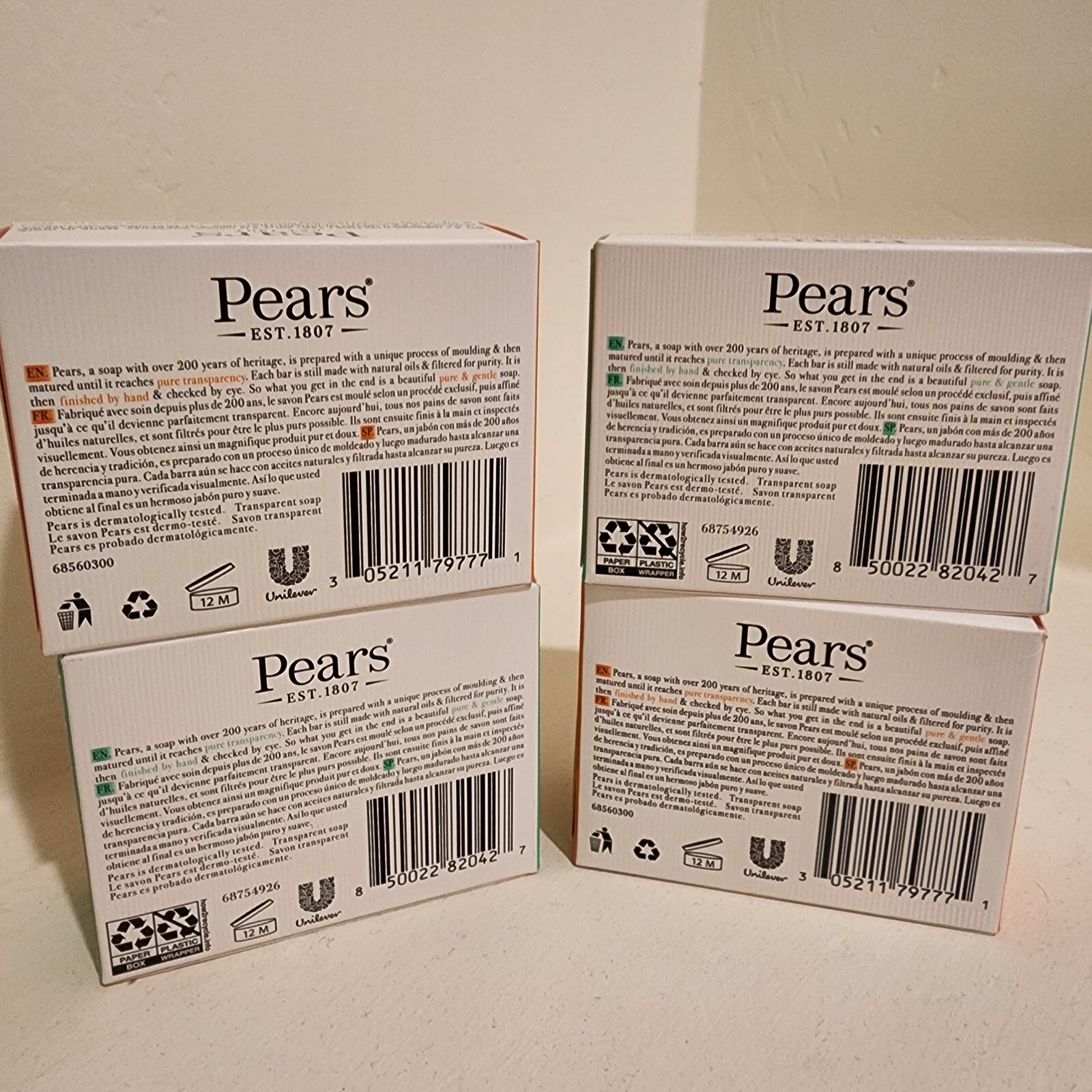 Lot Of 4 Pears Gold And Green Transparent Glycerin Vegetable Oil Bar Soap India